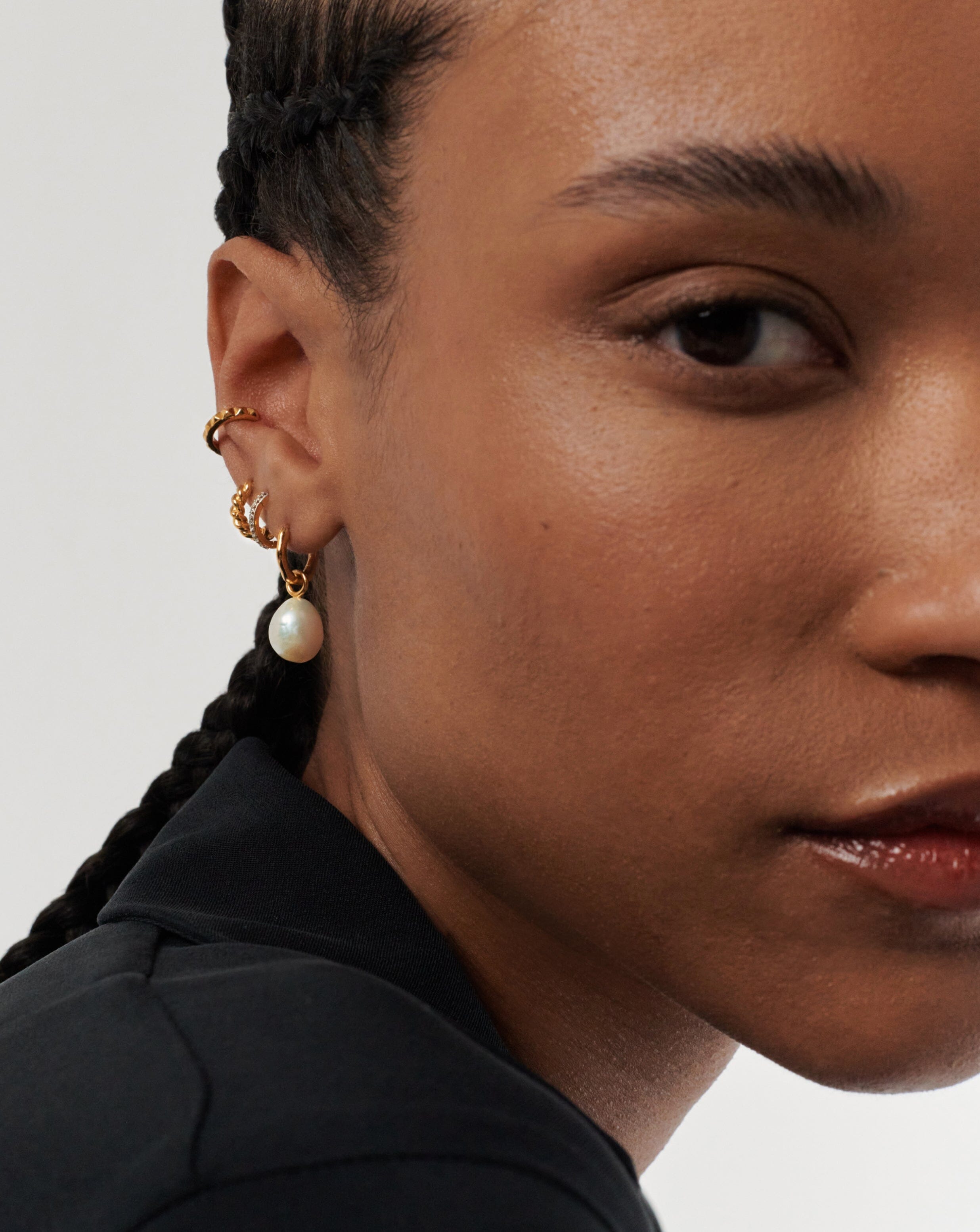 Baroque Pearl Organic Drop Mini Hoop Earrings | 18ct Gold Plated Vermeil/Pearl Earrings Missoma 