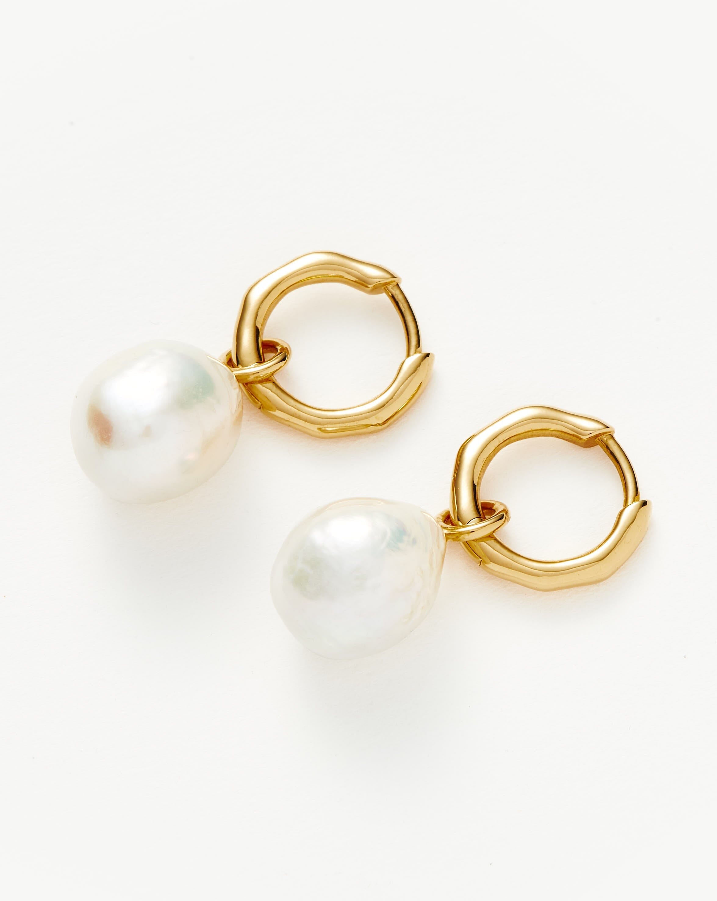 Baroque Pearl Organic Drop Mini Hoop Earrings | 18ct Gold Plated Vermeil/Pearl Earrings Missoma 