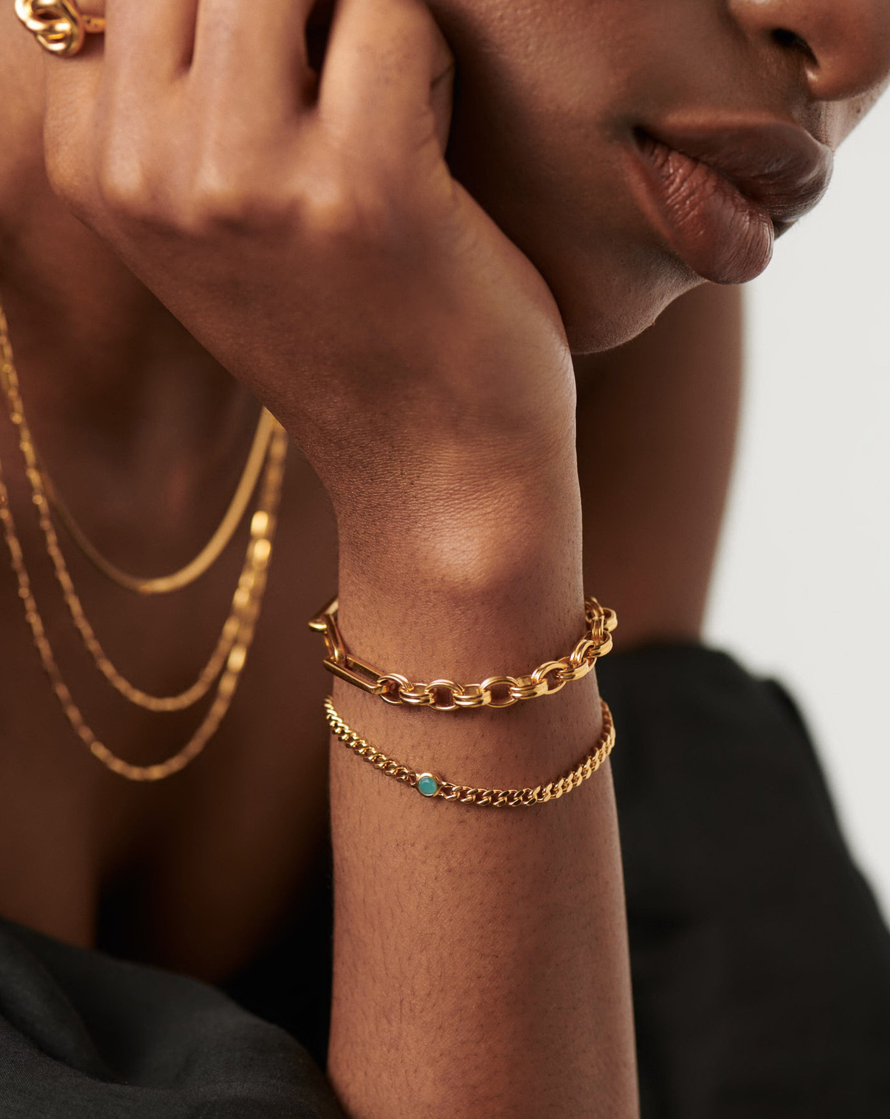 Birthstone Chain Bracelet - March | 18ct Gold Plated Vermeil/Aqua Chalcedony Bracelets Missoma 