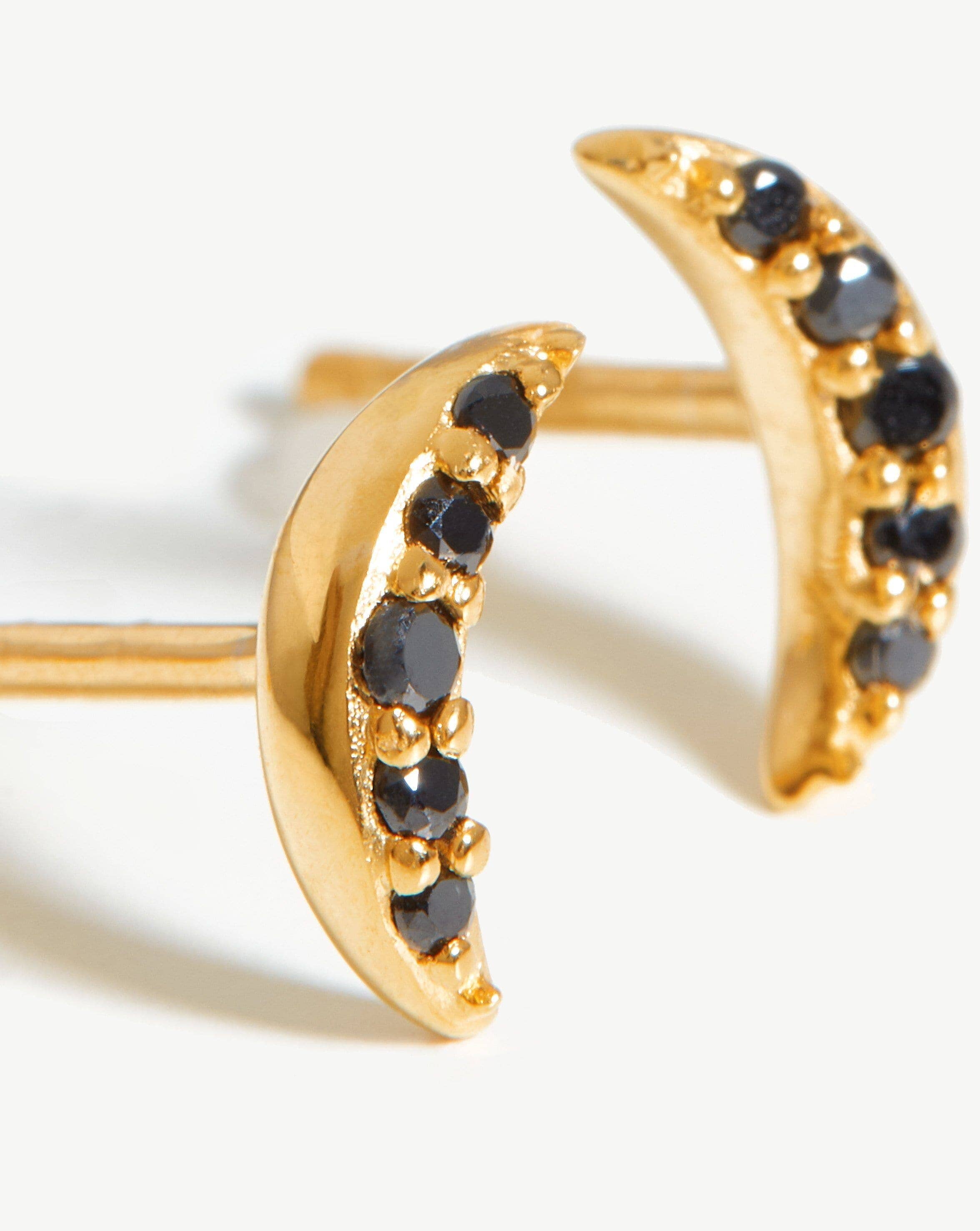 Celestial Pave Moon Stud Earrings | 18ct Gold Plated Vermeil/Black Cubic Zirconia Earrings Missoma 