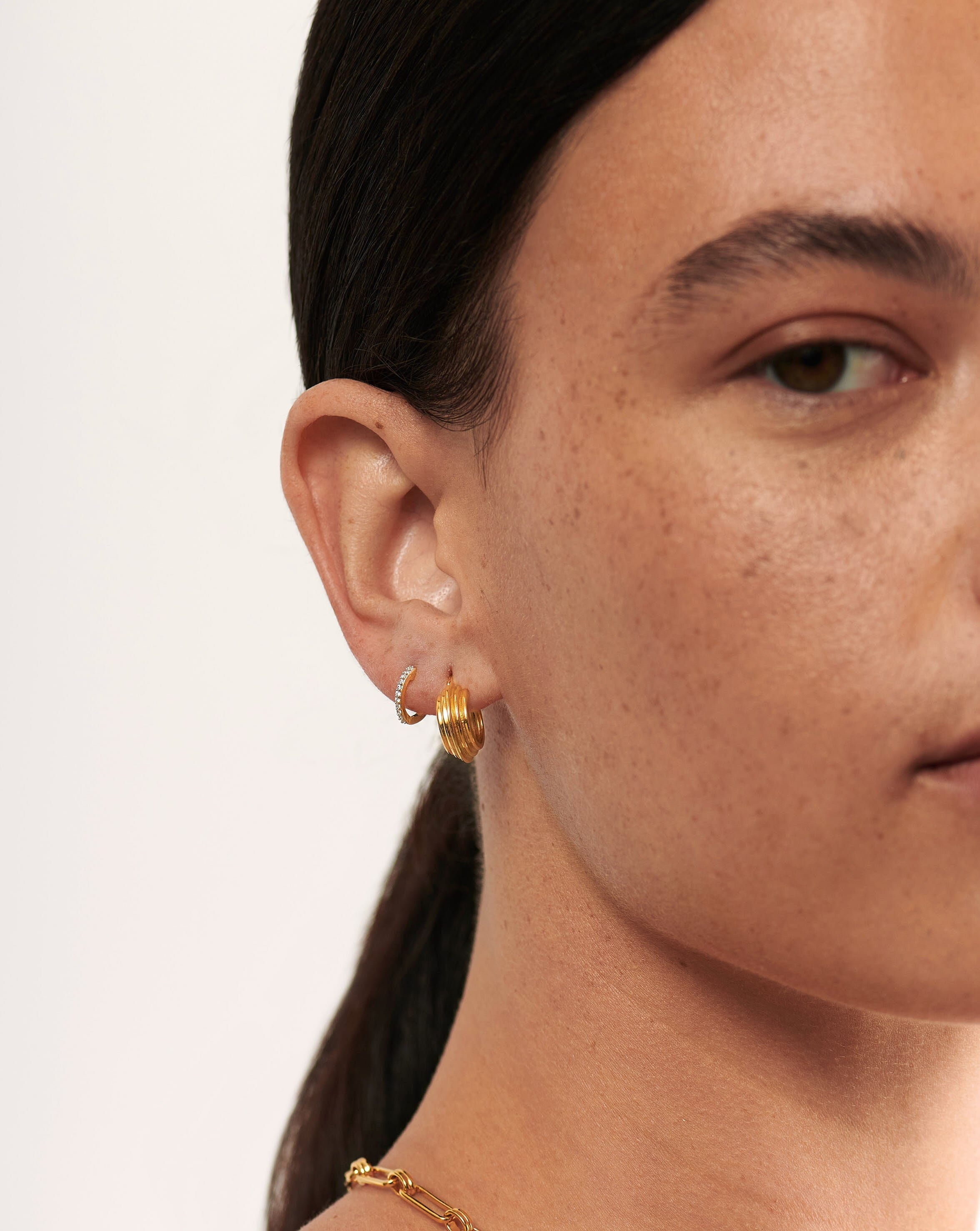 Classic Ridge Mini Hoop Earring Set | 18ct Gold Plated Vermeil Layering Sets Missoma 