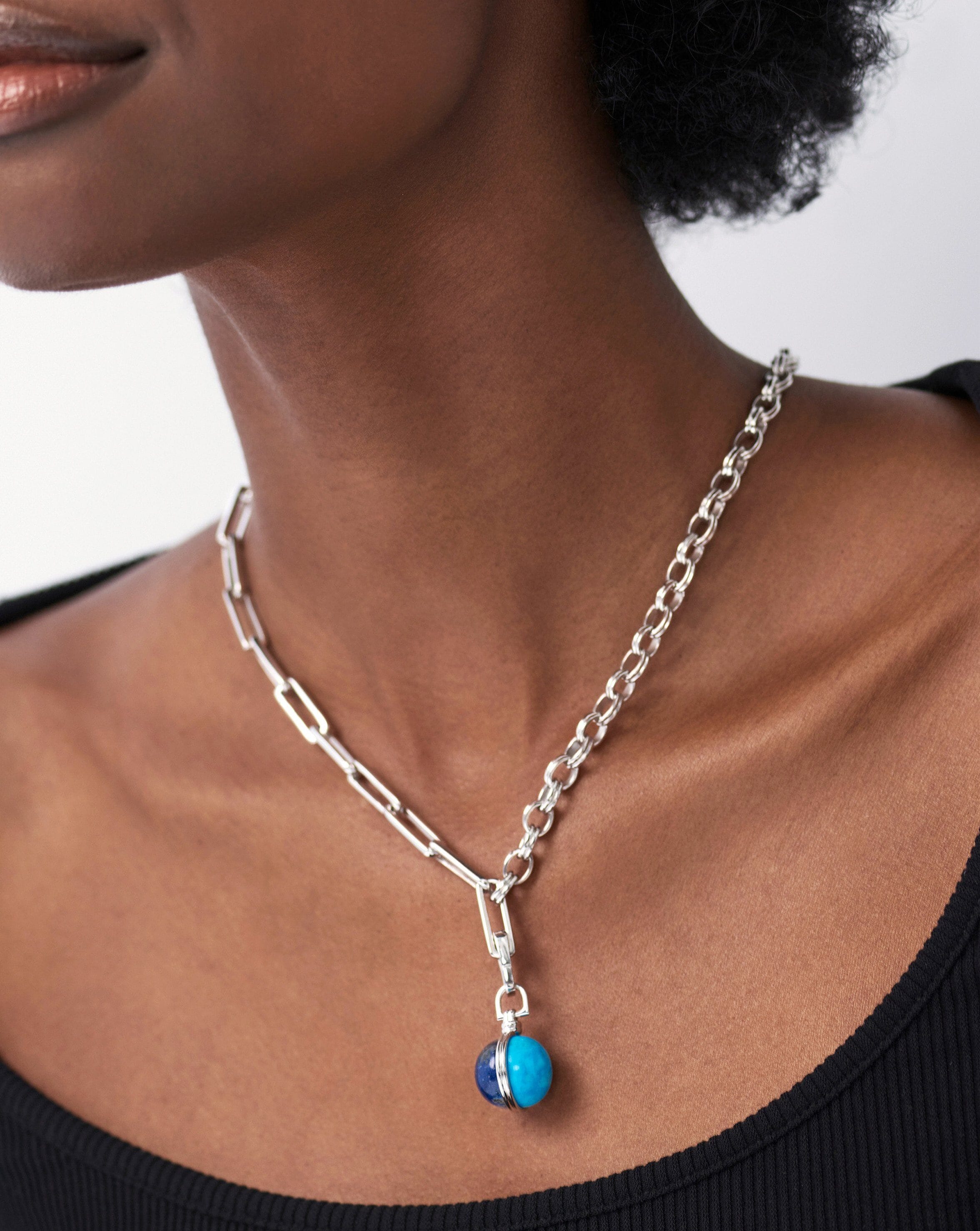 Deconstructed Axiom Sphere Chain Necklace | Silver Plated/Lapis & Turquoise Necklaces Missoma 