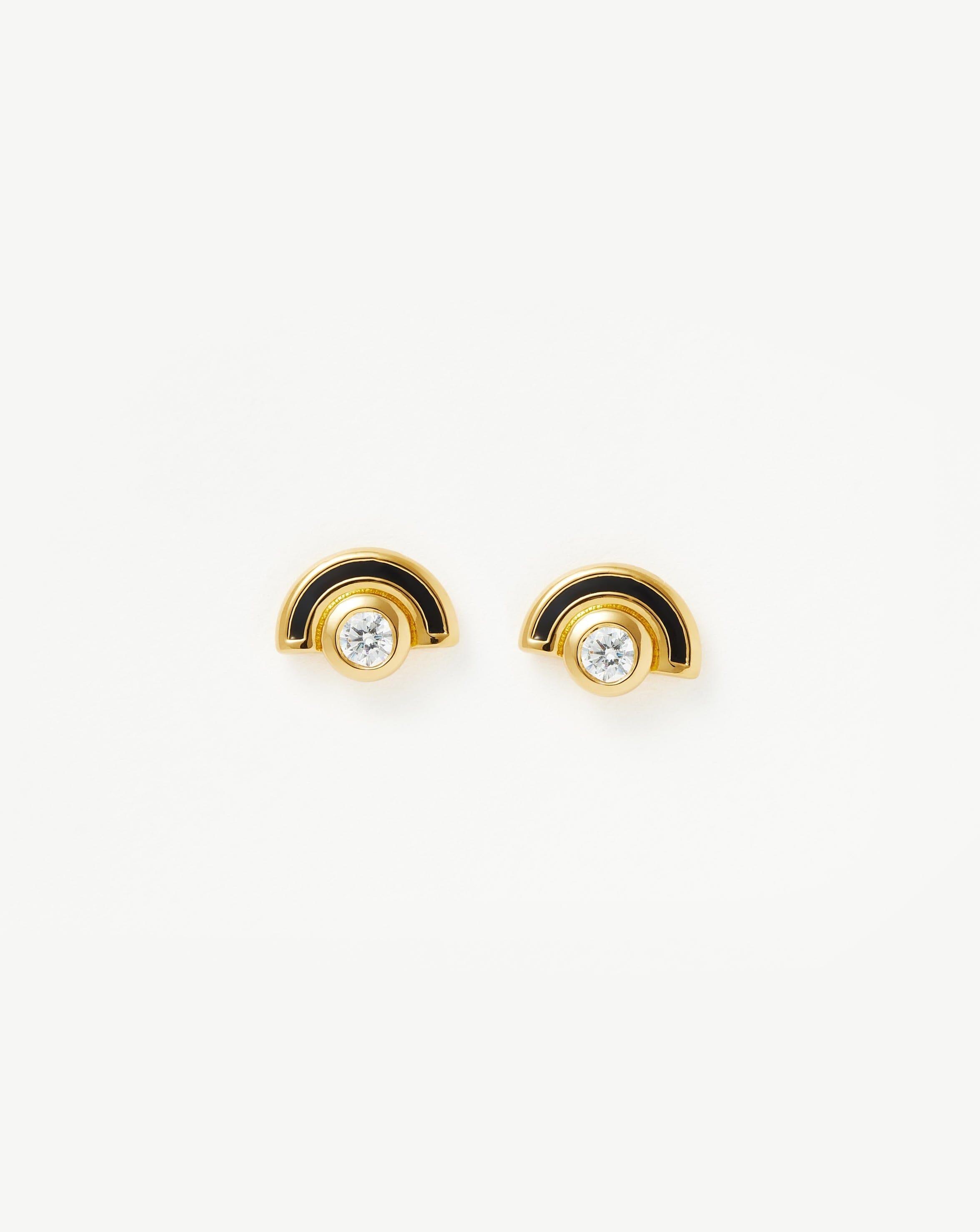 Enamel & Stone Byline Arc Stud Earrings | 18ct Gold Plated Vermeil/Cubic Zirconia Earrings Missoma 