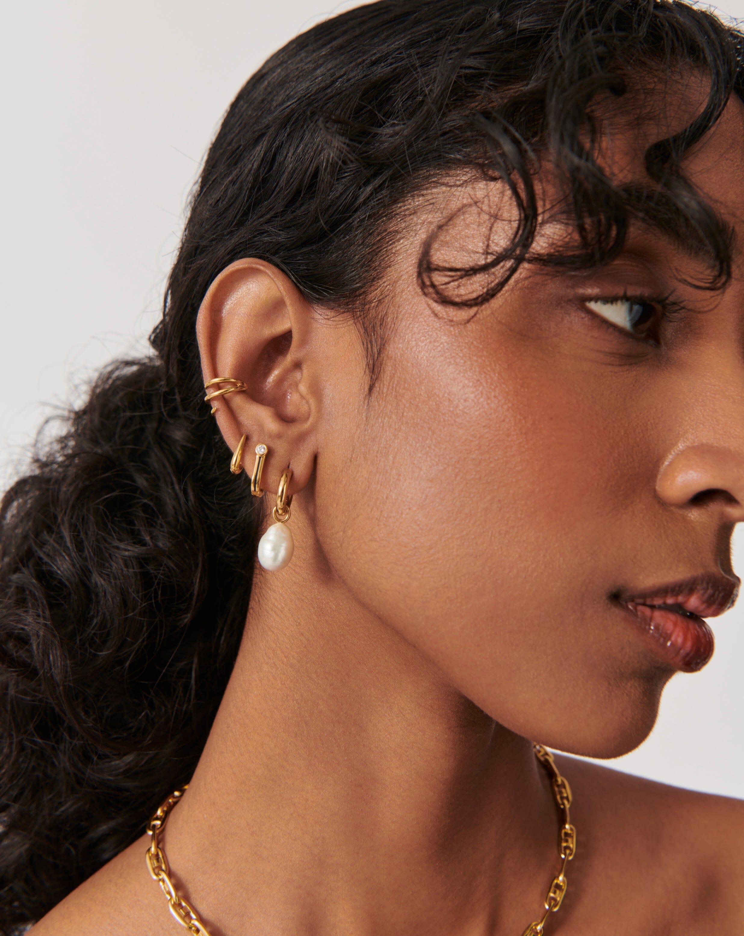 Enamel & Stone Byline Beaded Ovate Huggies | 18ct Gold Plated Vermeil/Cubic Zirconia Earrings Missoma 