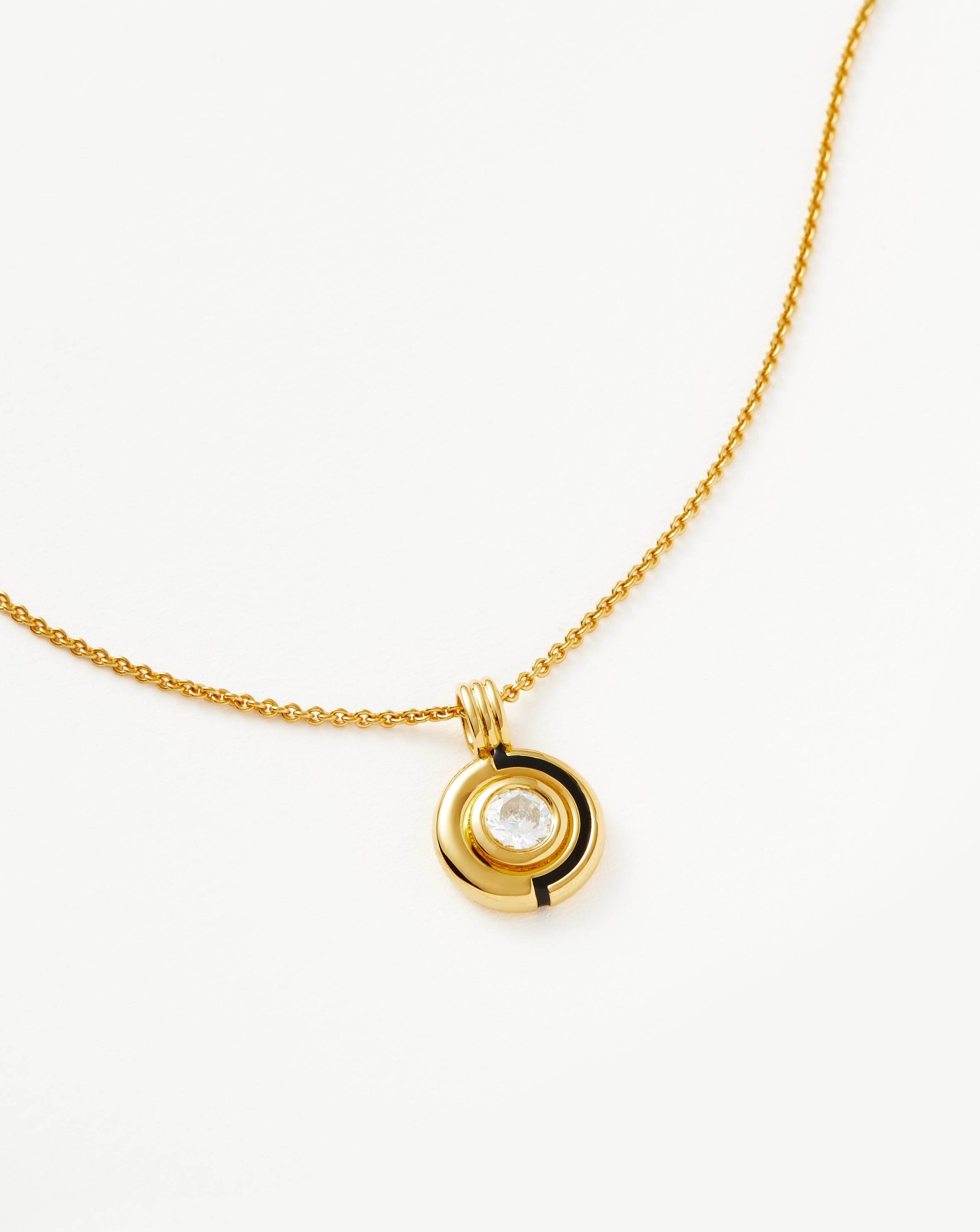 Enamel & Stone Byline Round Pendant Necklace | 18ct Gold Plated Vermeil/Cubic Zirconia Necklaces Missoma 