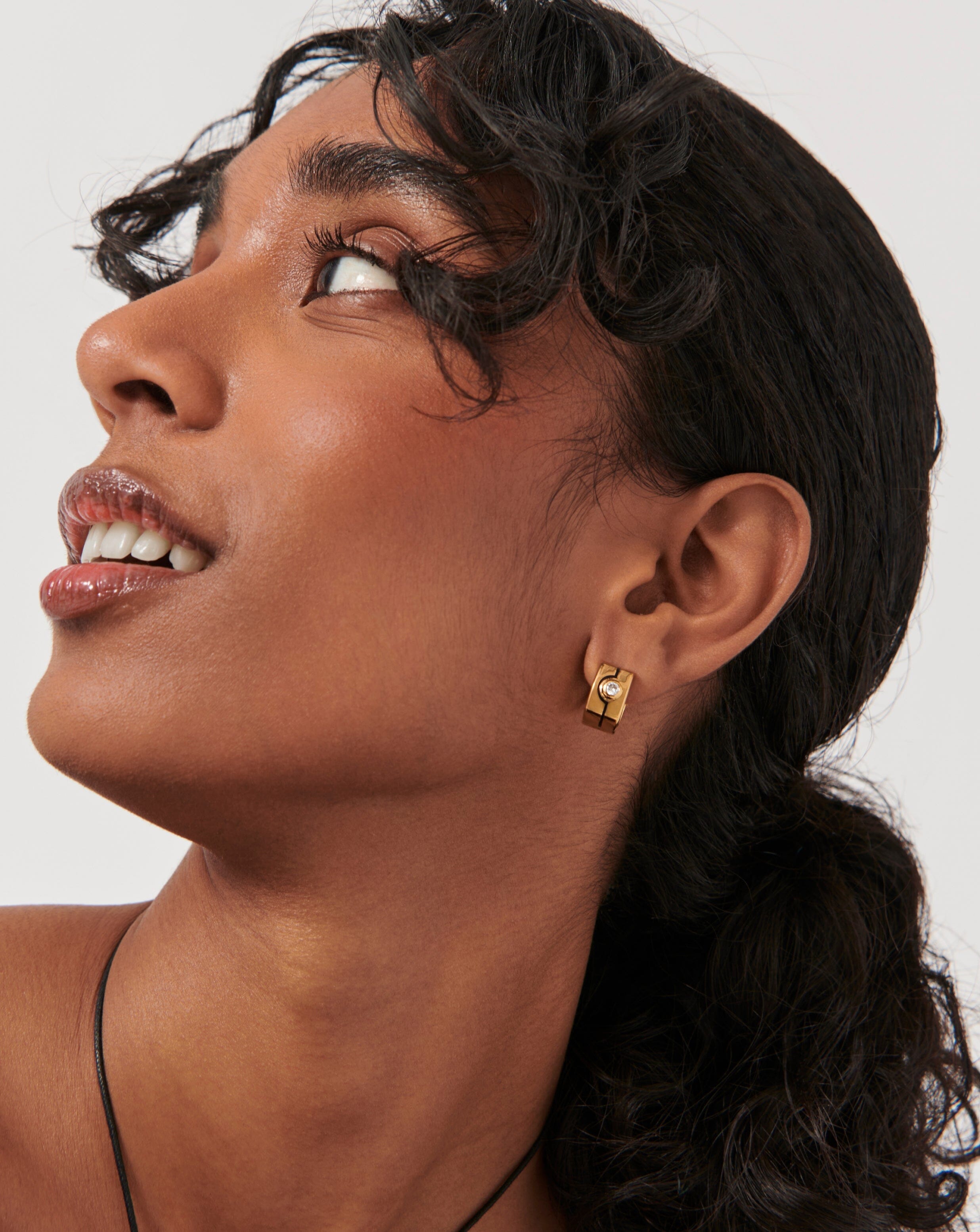 Enamel & Stone Byline Squared Small Hoop Earrings | 18ct Gold Plated/Cubic Zirconia Earrings Missoma 