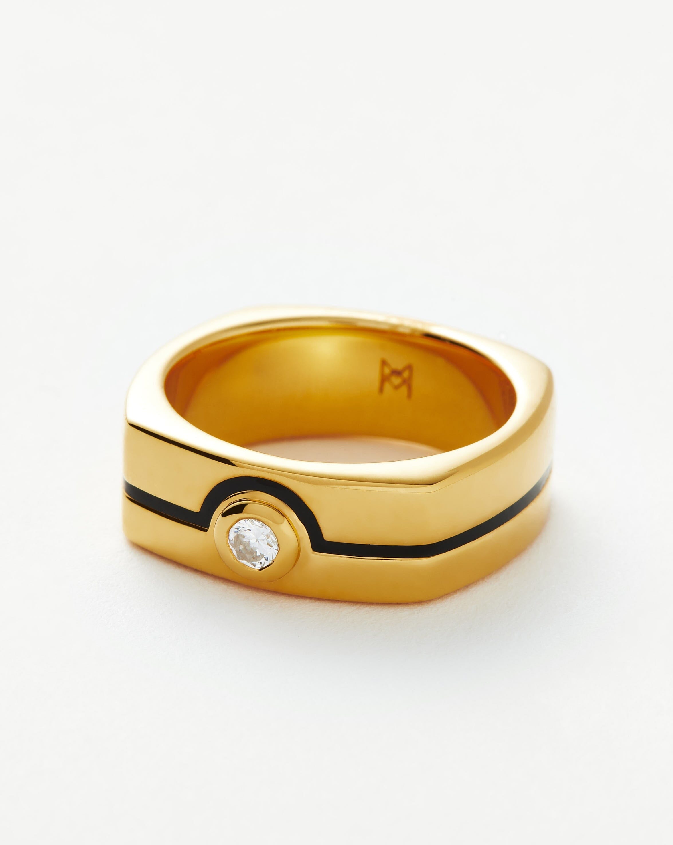 Enamel & Stone Byline Wide Band Ring | 18ct Gold Plated/Cubic Zirconia Rings Missoma 