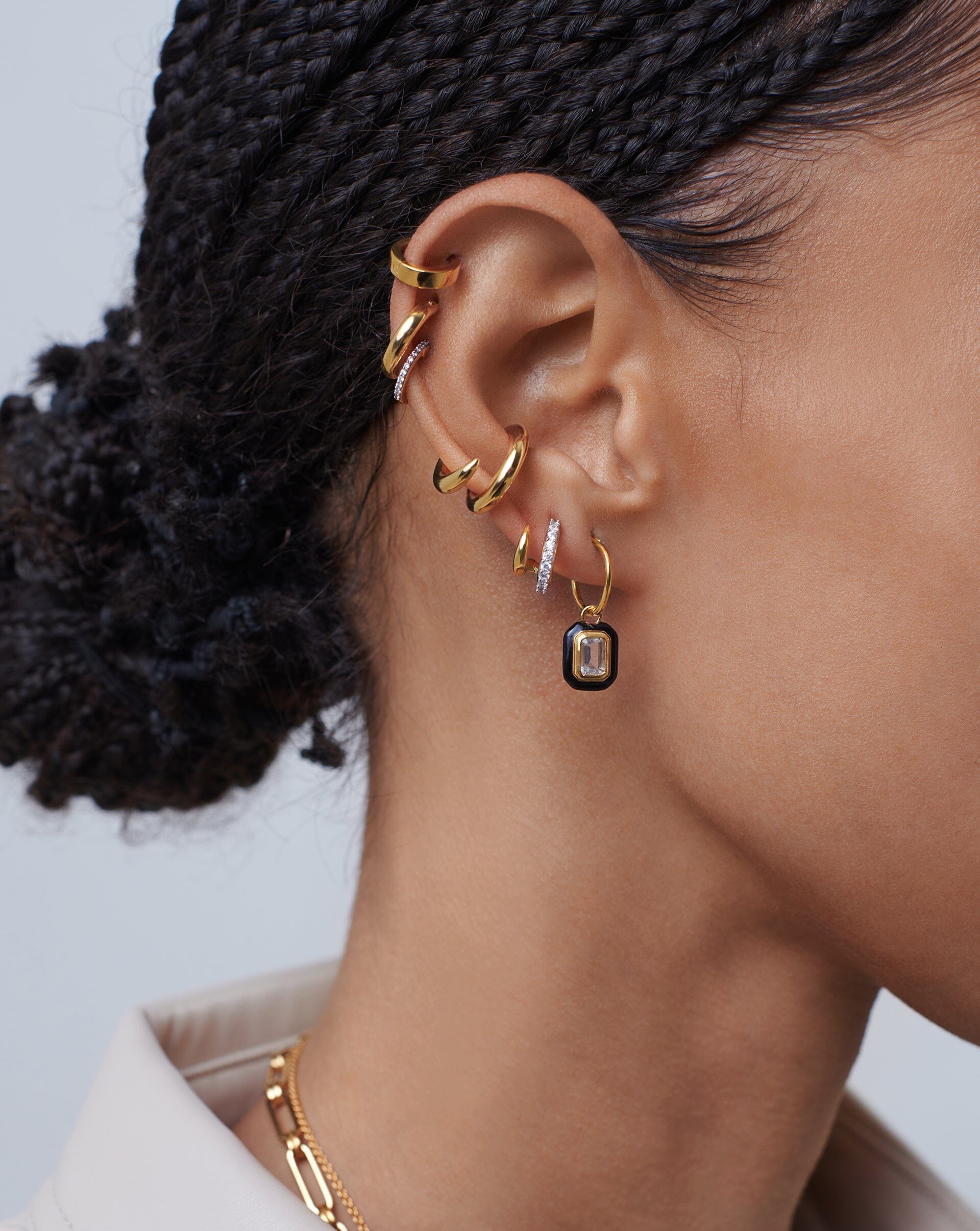 Enamel & Stone Charm Mini Hoop Earrings | 18ct Gold Plated Vermeil/Crystal Quartz Earrings Missoma 