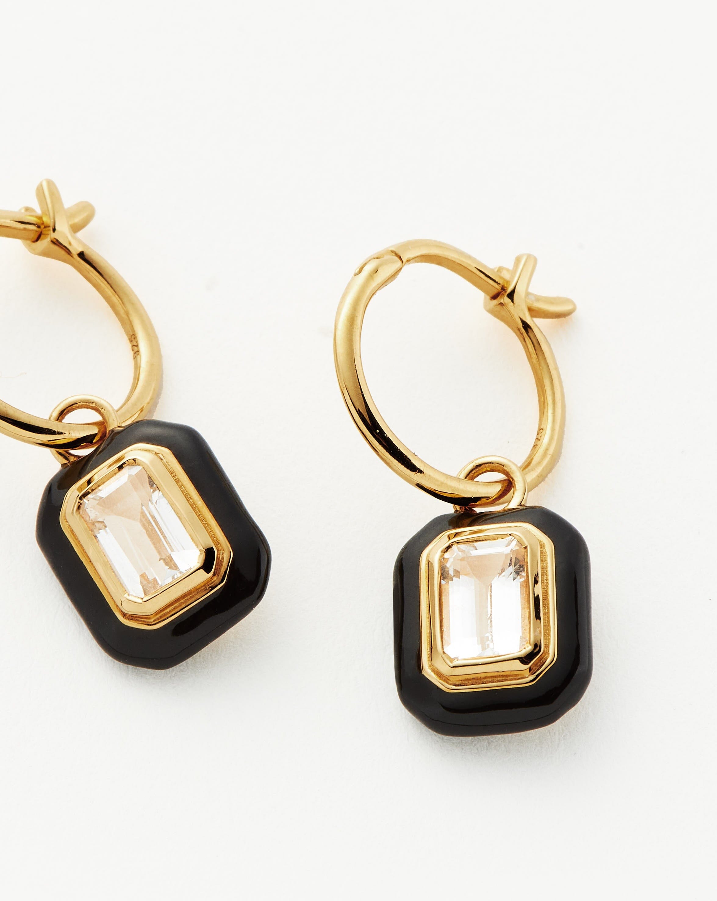 Enamel & Stone Charm Mini Hoop Earrings | 18ct Gold Plated Vermeil/Crystal Quartz Earrings Missoma 