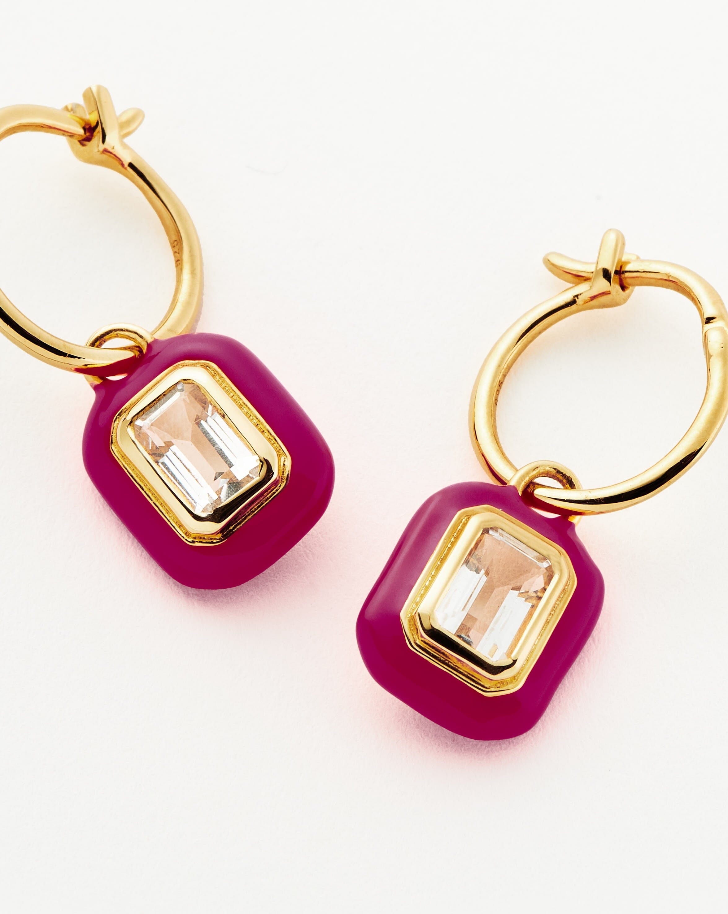 Enamel & Stone Charm Mini Hoop Earrings | 18ct Gold Plated Vermeil/White Cubic Zirconia Earrings Missoma 