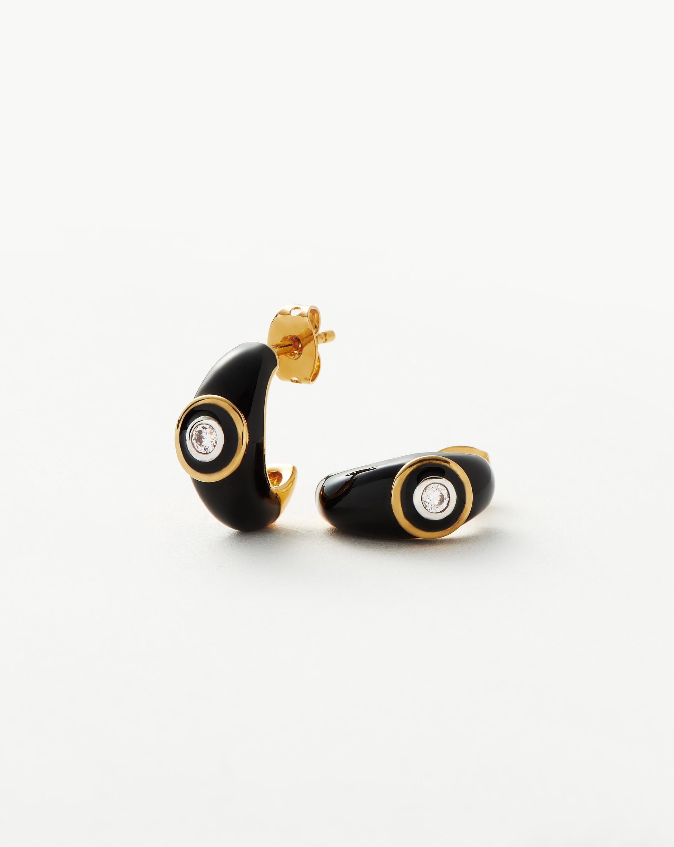 Enamel & Stone Dome Mini Hoop Earrings | 18ct Gold Plated/Cubic Zirconia Earrings Missoma 