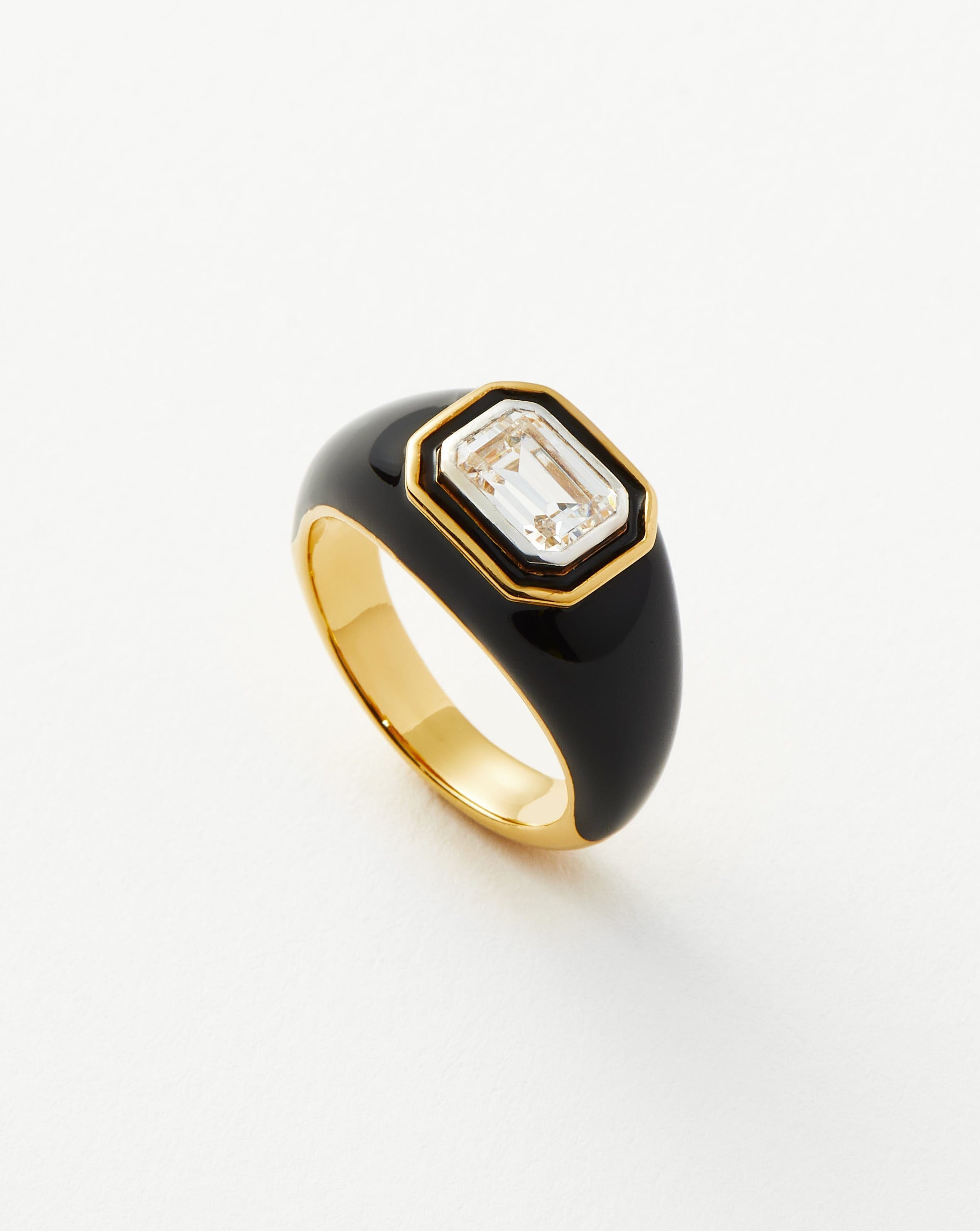 Enamel & Stone Dome Statement Ring | 18ct Gold Plated Vermeil/Black Rings Missoma 