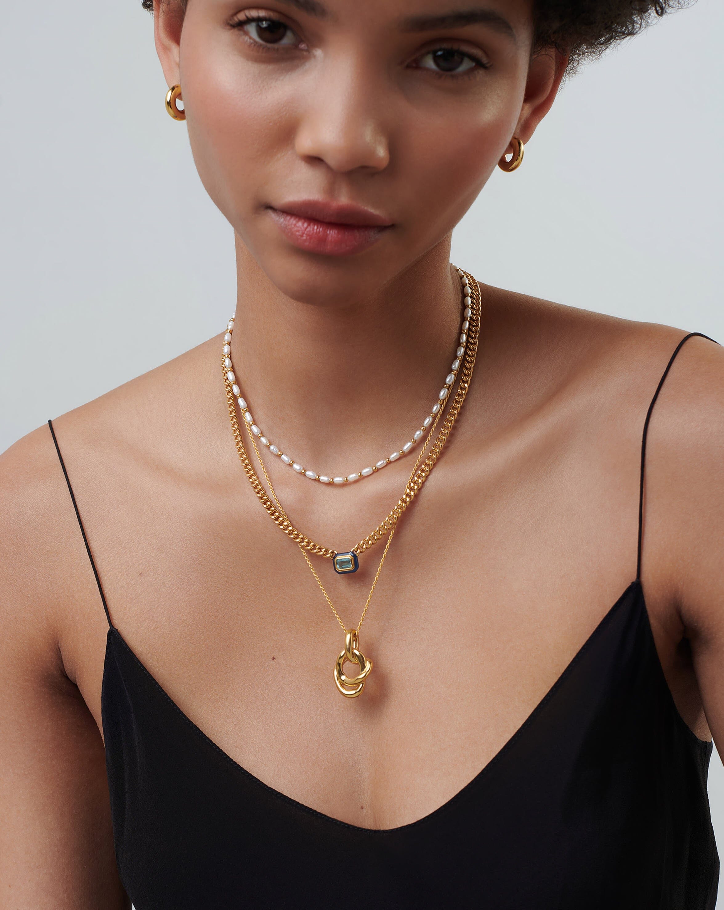 Enamel & Stone Floating Pendant Chain Necklace | 18ct Gold Plated/Blue Cubic Zirconia Necklaces Missoma 