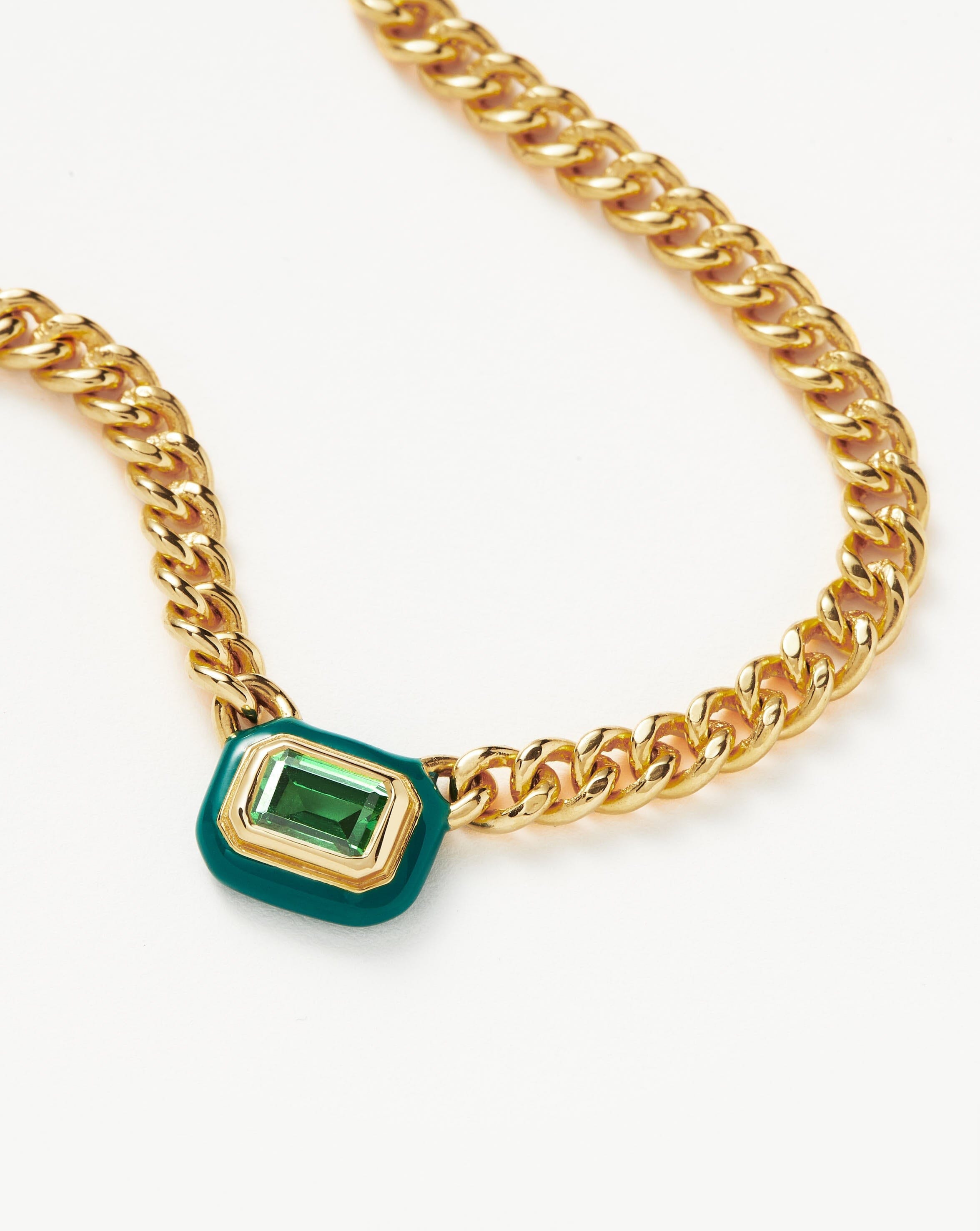 Enamel & Stone Floating Pendant Chain Necklace | 18ct Gold Plated/Green Cubic Zirconia Necklaces Missoma 