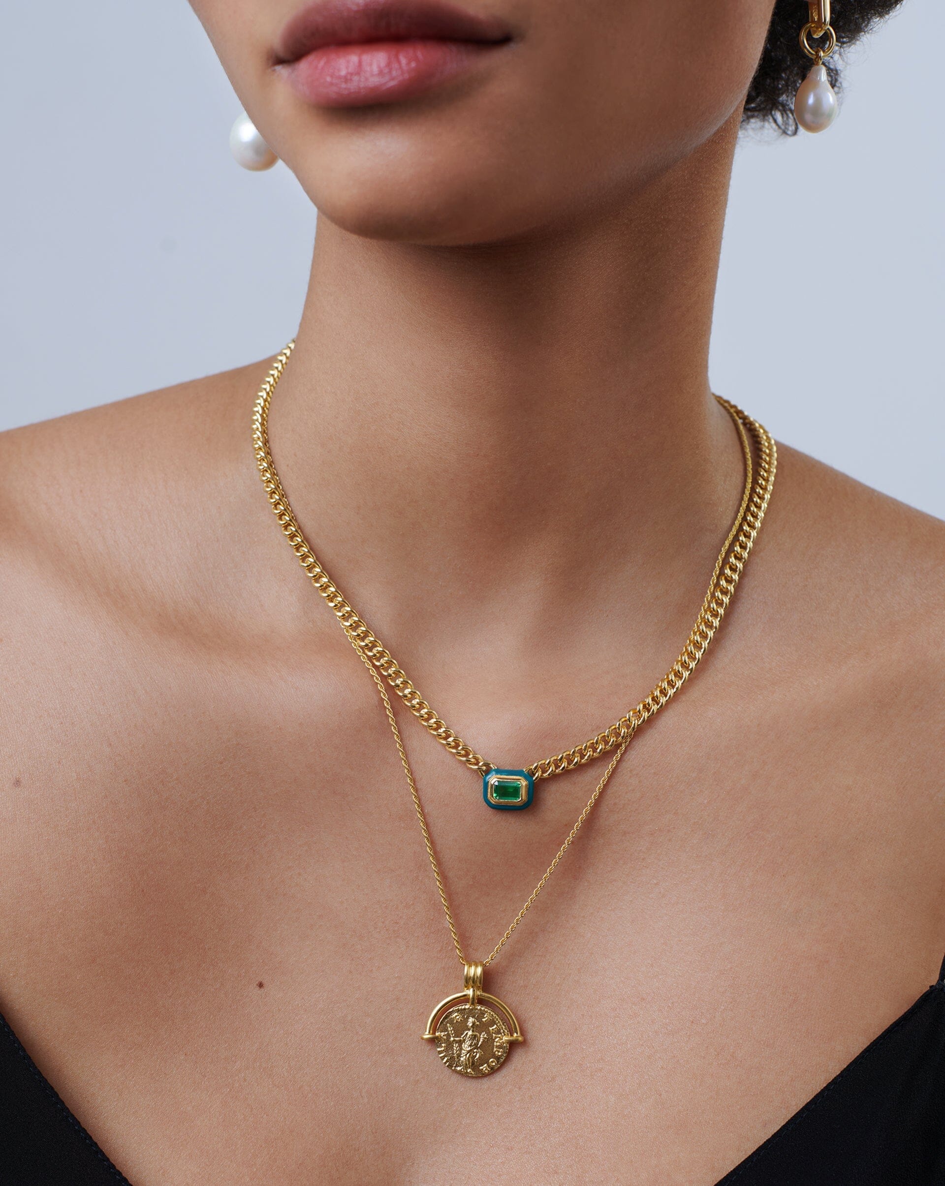 Enamel & Stone Floating Pendant Chain Necklace | 18ct Gold Plated/Green Cubic Zirconia Necklaces Missoma 