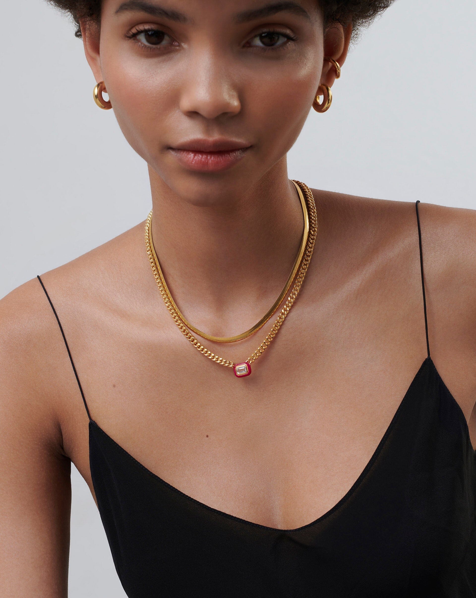 Enamel & Stone Floating Pendant Chain Necklace | 18ct Gold Plated/White Cubic Zirconia Necklaces Missoma 