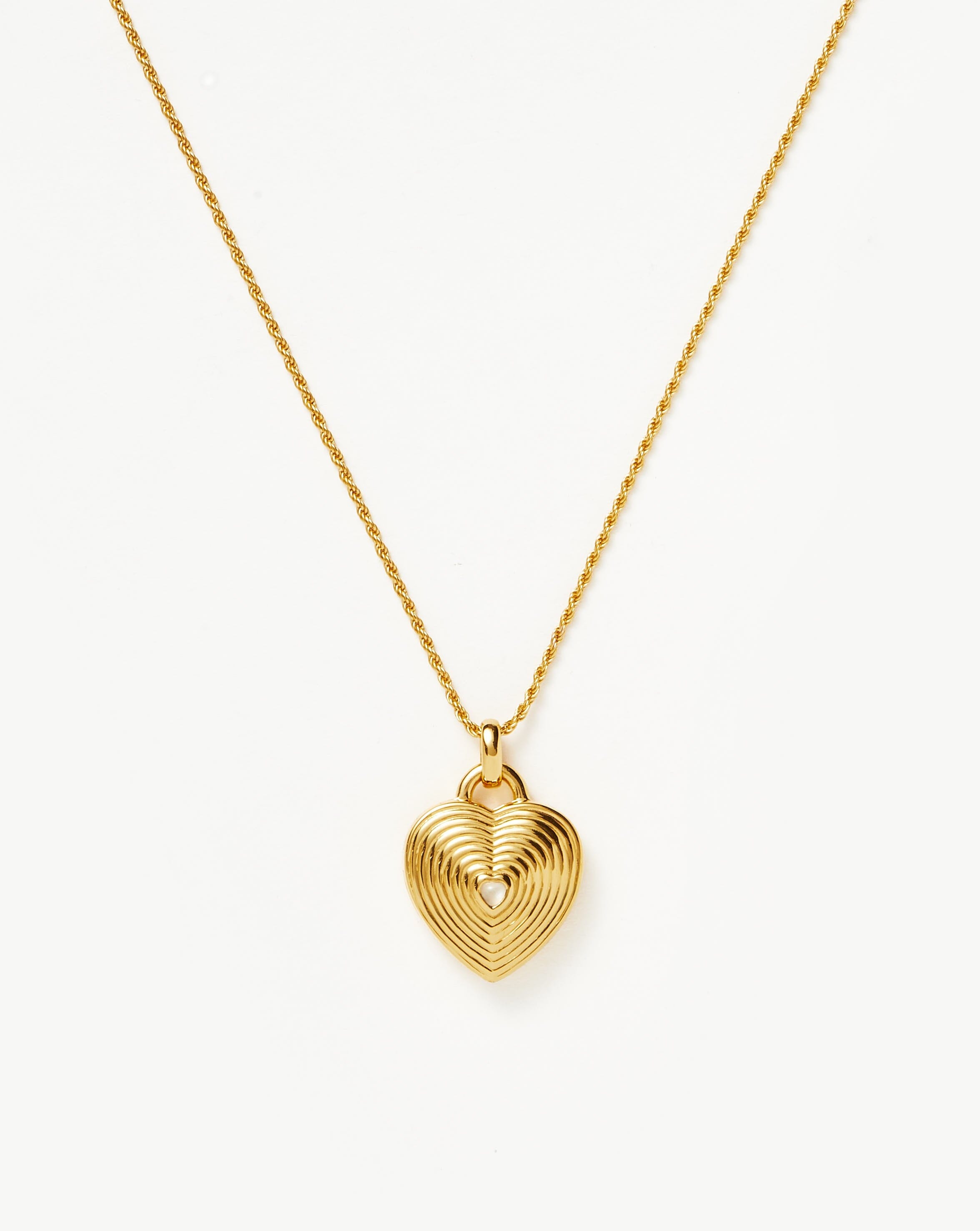 Engravable Heart Ridge Locket Pendant Necklace | 18ct Gold Plated Vermeil/Rainbow Moonstone Necklaces Missoma 