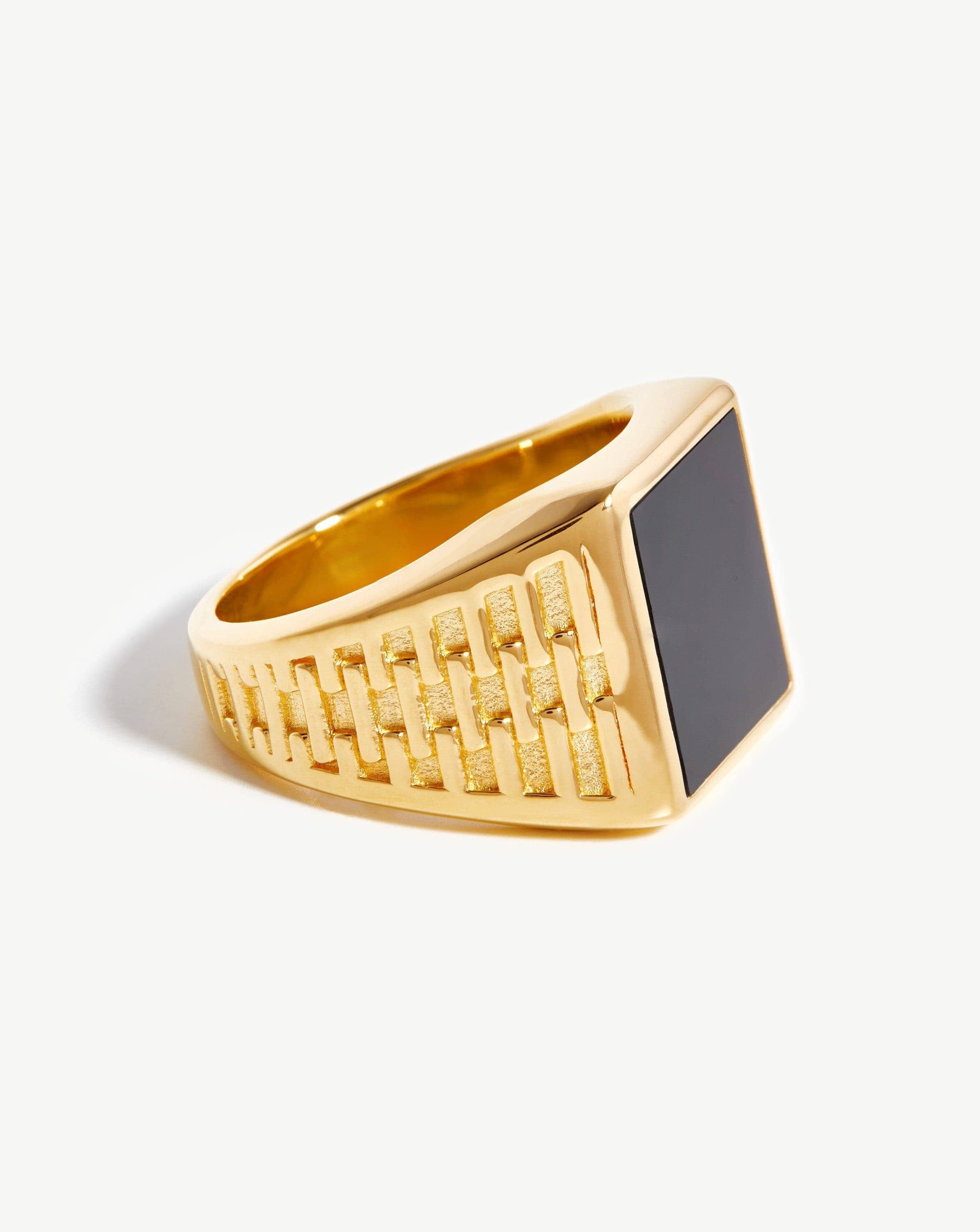 Fused Woven Gemstone Square Signet Ring | 18ct Gold Plated Vermeil/Black Onyx Rings Missoma 