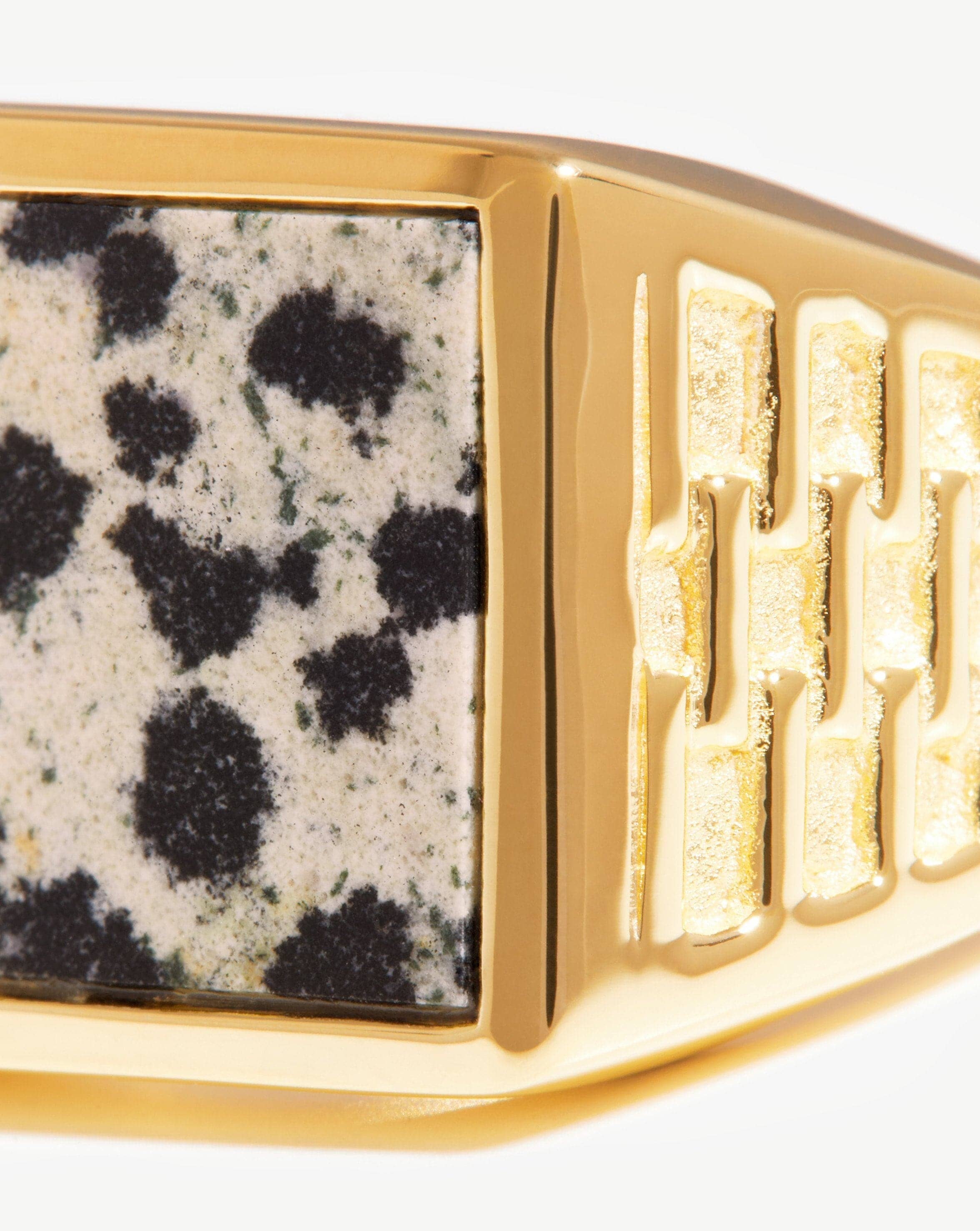 Fused Woven Gemstone Square Signet Ring | 18ct Gold Plated Vermeil/Dalmation Jasper Rings Missoma 