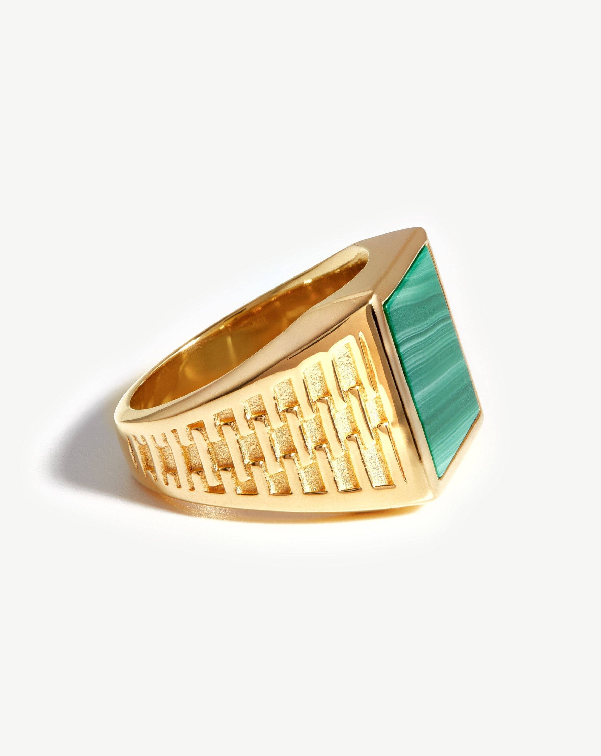 Fused Woven Gemstone Square Signet Ring | 18ct Gold Plated Vermeil/Malachite Rings Missoma 