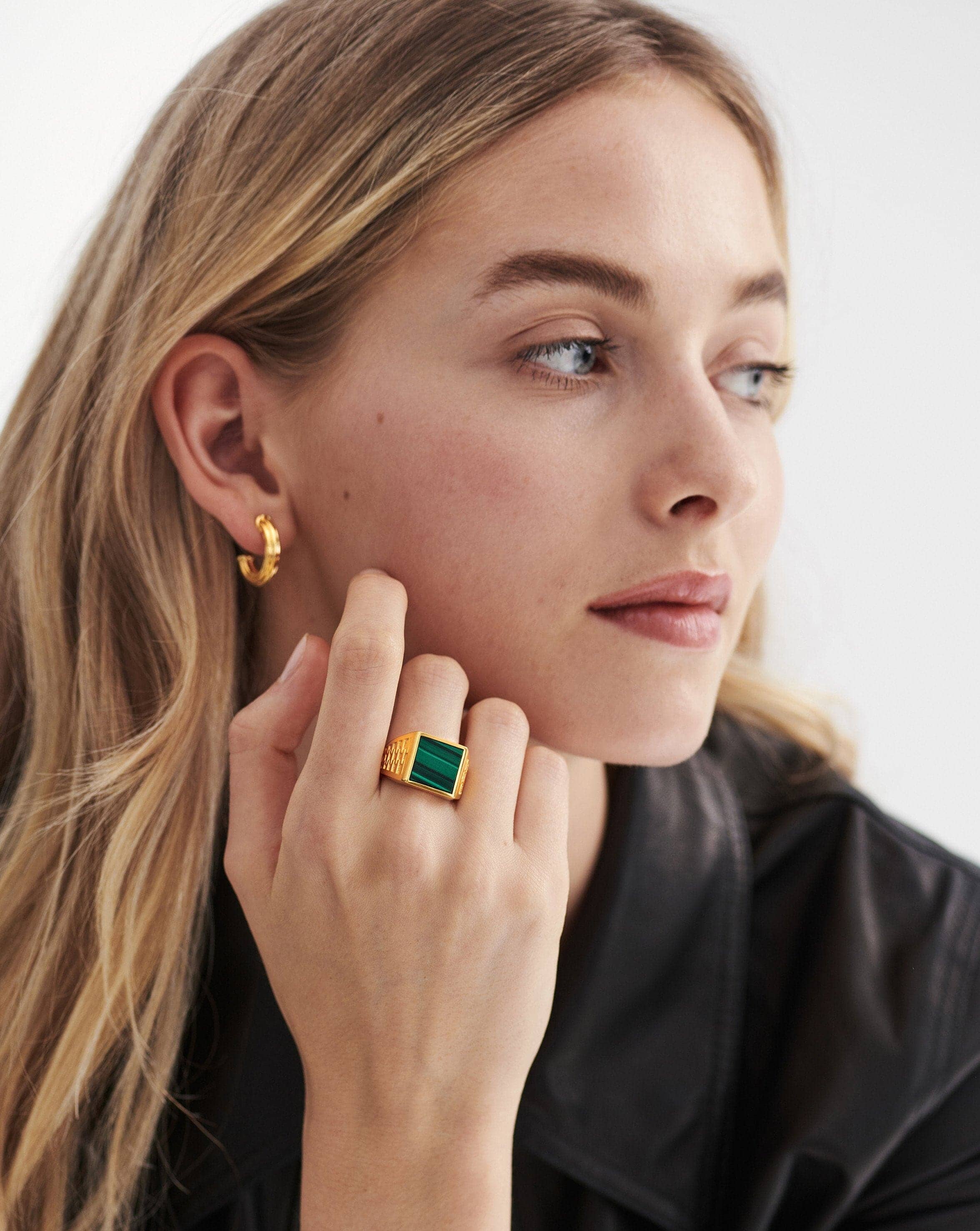 Fused Woven Gemstone Square Signet Ring | 18ct Gold Plated Vermeil/Malachite Rings Missoma 