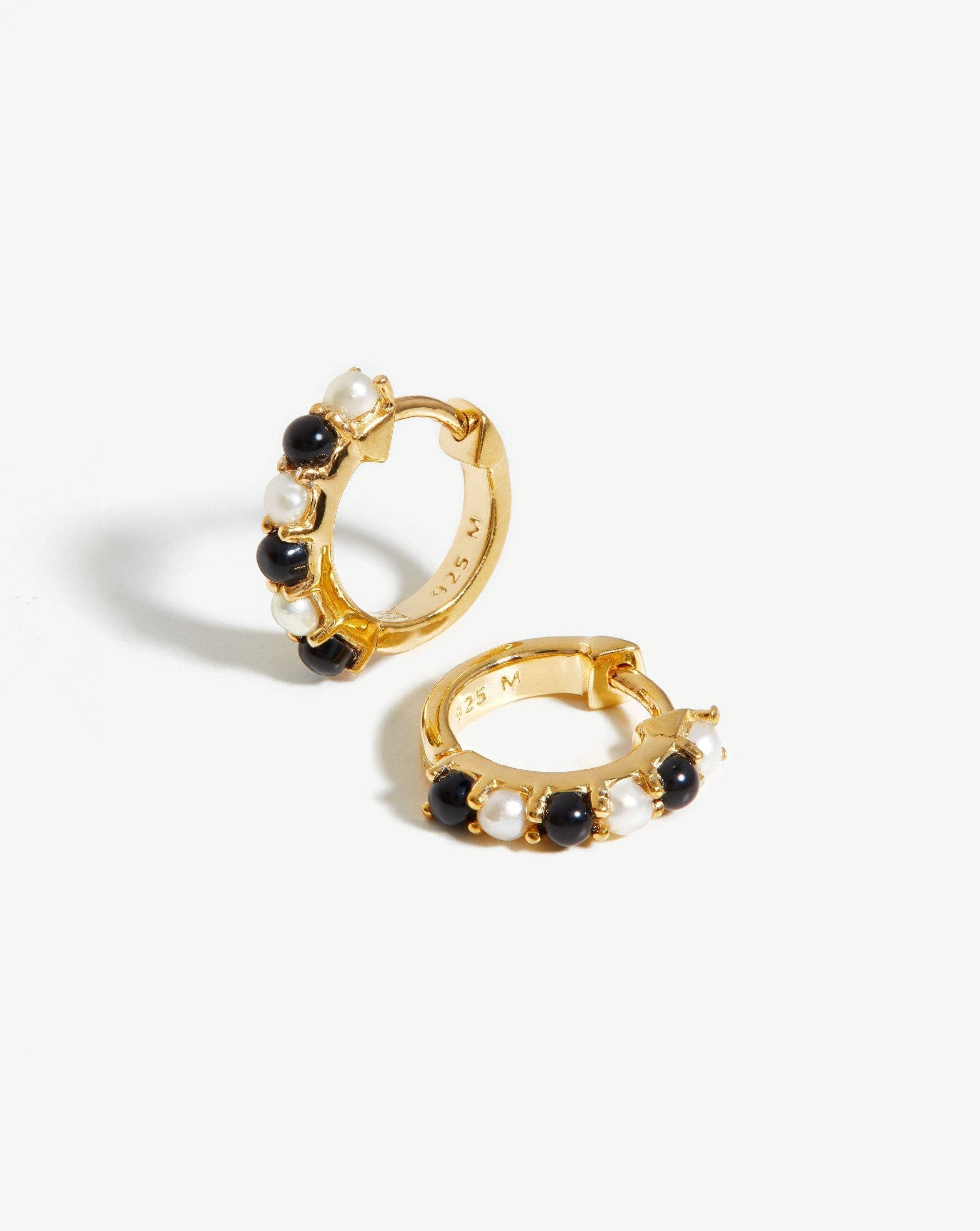 Gemstone Huggies | 18ct Gold Plated Vermeil/Pearl & Black Onyx Earrings Missoma 