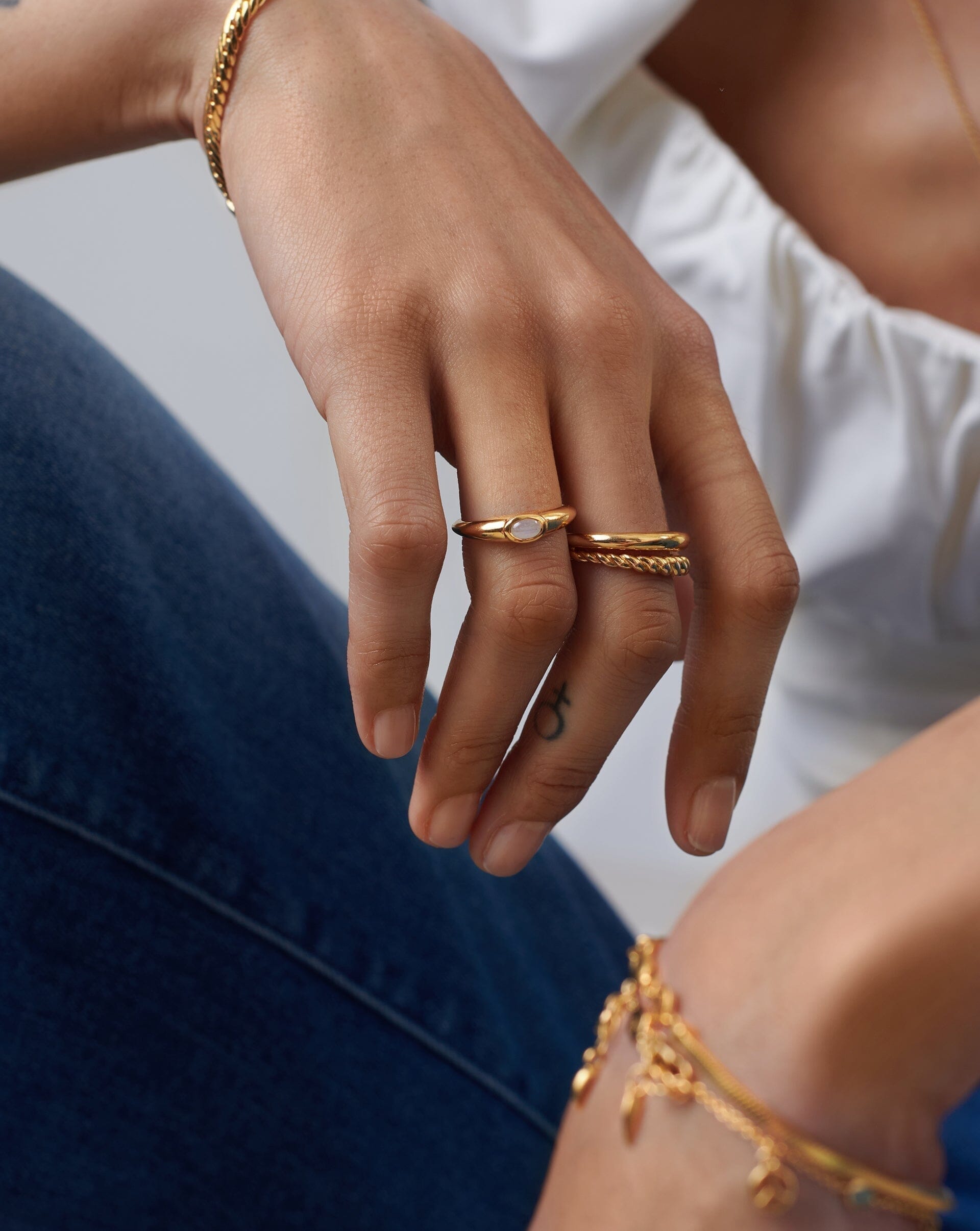 Good Vibes Gemstone Stacking Ring | 18ct Gold Plated Vermeil/Rainbow Moonstone Rings Missoma 