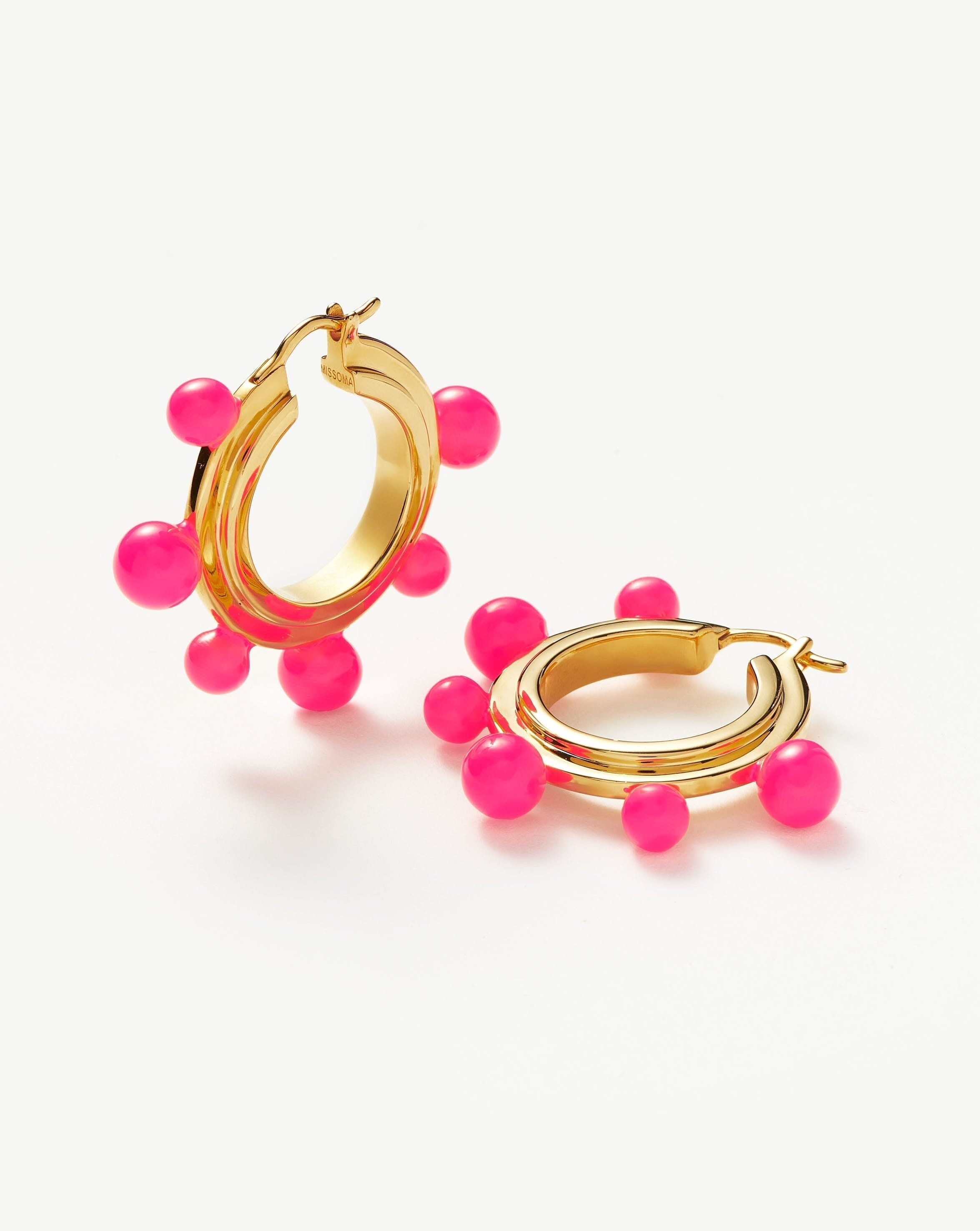 Good Vibes Neon Enamel Sphere Medium Hoop Earrings | 18ct Gold Plated/Hot Pink Earrings Missoma 