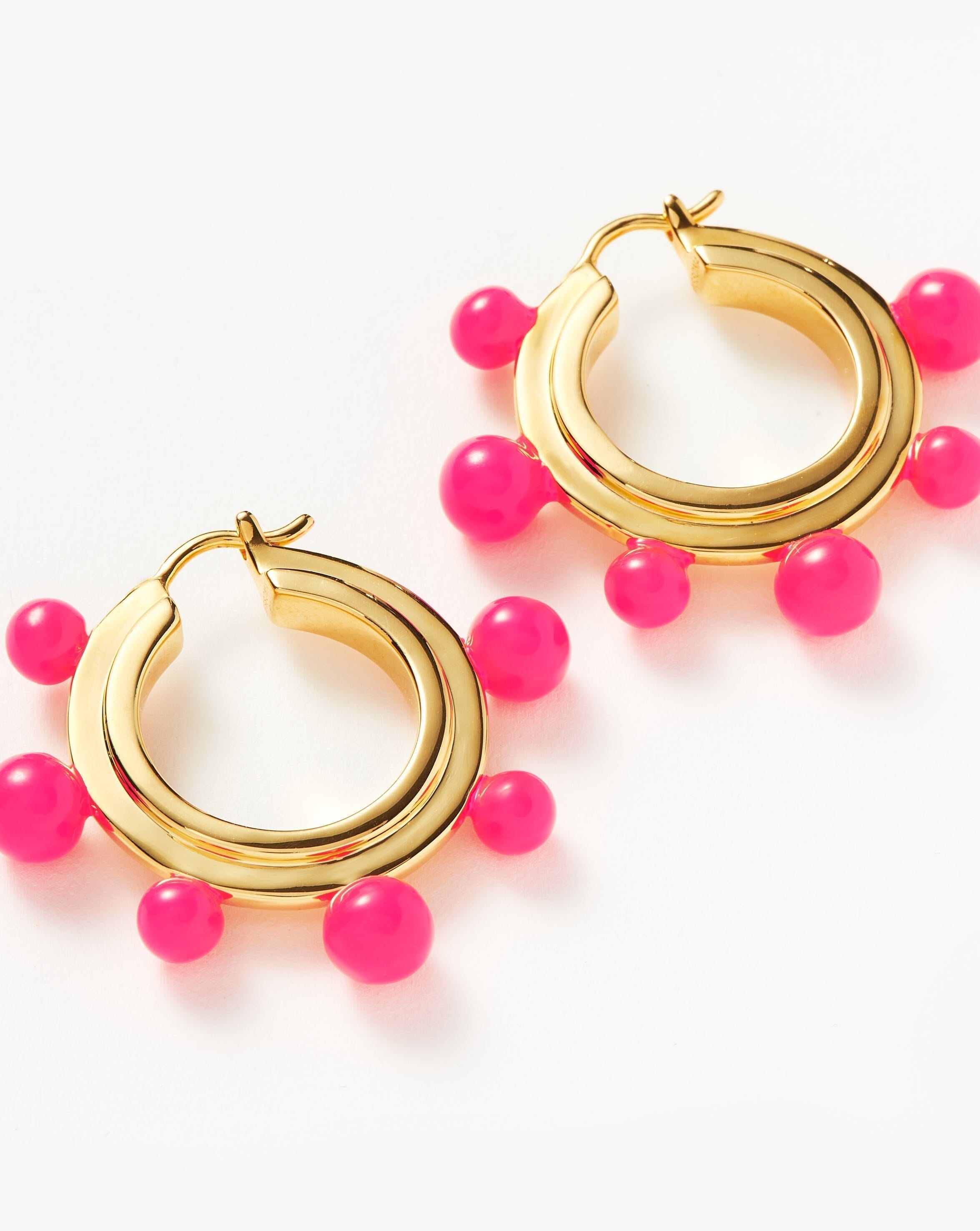 Good Vibes Neon Enamel Sphere Medium Hoop Earrings | 18ct Gold Plated/Hot Pink Earrings Missoma 