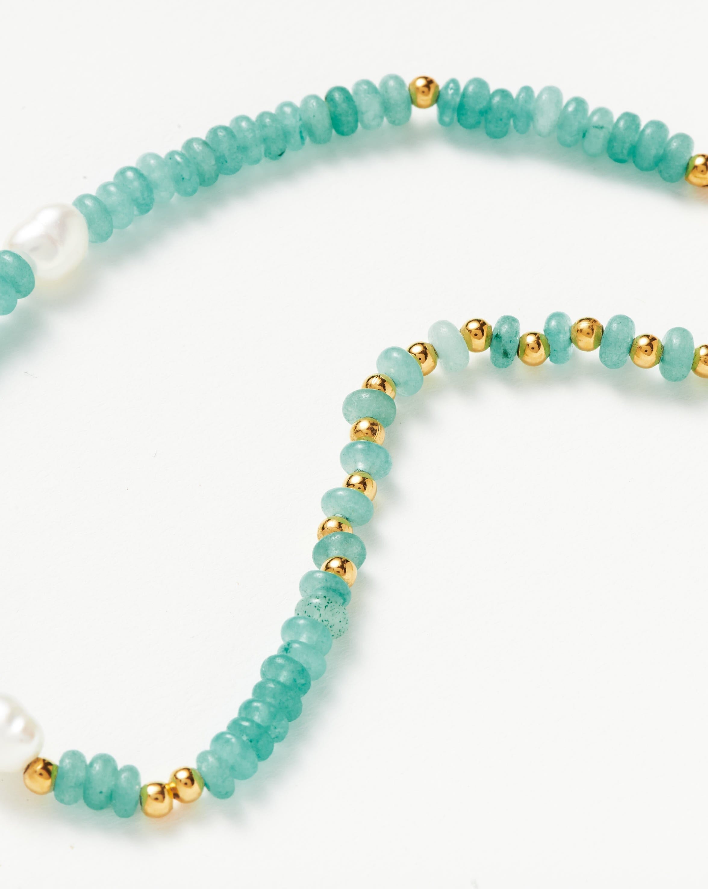 Good Vibes Satellite Pearl Beaded Anklet | 18ct Gold Plated/Pearl & Turquoise Quartzite Anklets Missoma 