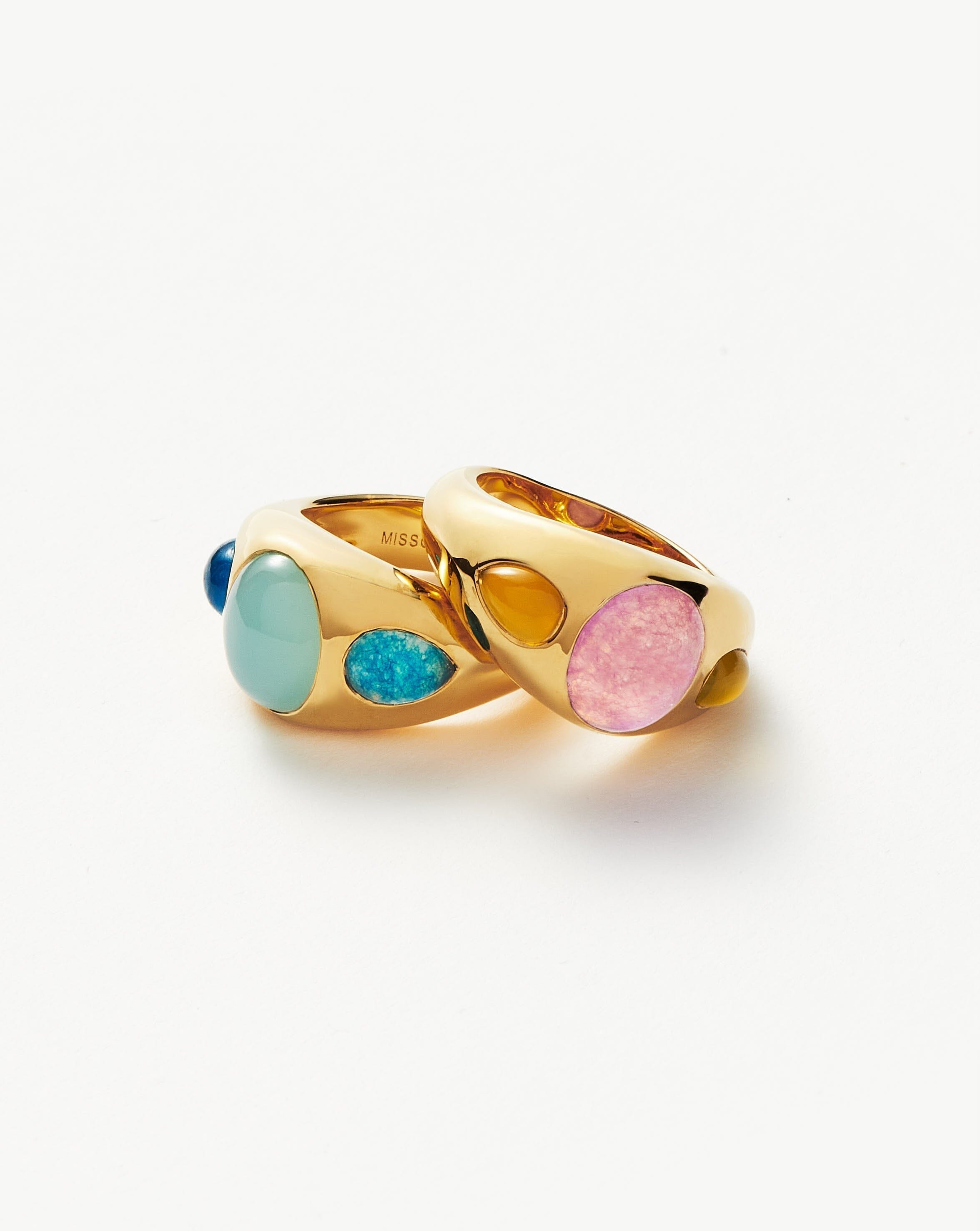 Good Vibes Triple Gemstone Dome Ring | 18ct Gold Plated/Blue Quartz & Aqua Chalcedony Rings Missoma 