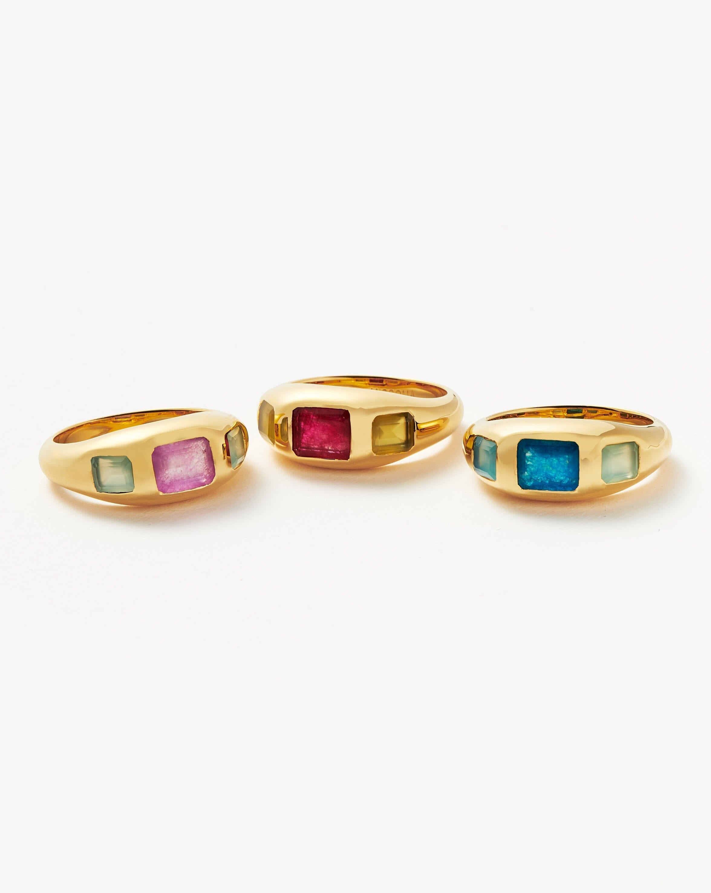 Good Vibes Triple Gemstone Statement Ring | 18ct Gold Plated/Pink Quartz & Mango Chalcedony Rings Missoma 