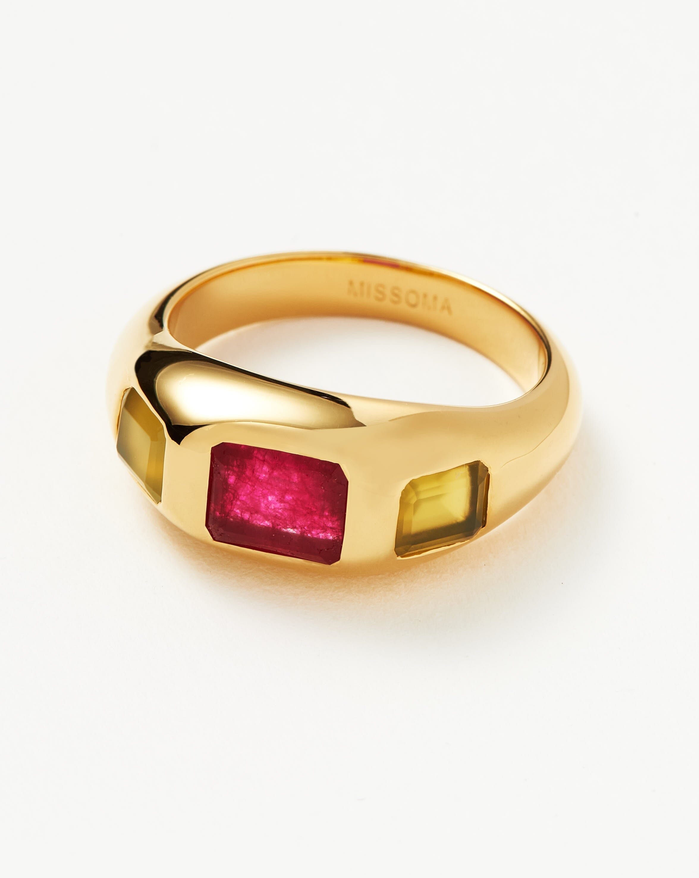 Good Vibes Triple Gemstone Statement Ring | 18ct Gold Plated/Pink Quartz & Mango Chalcedony Rings Missoma 