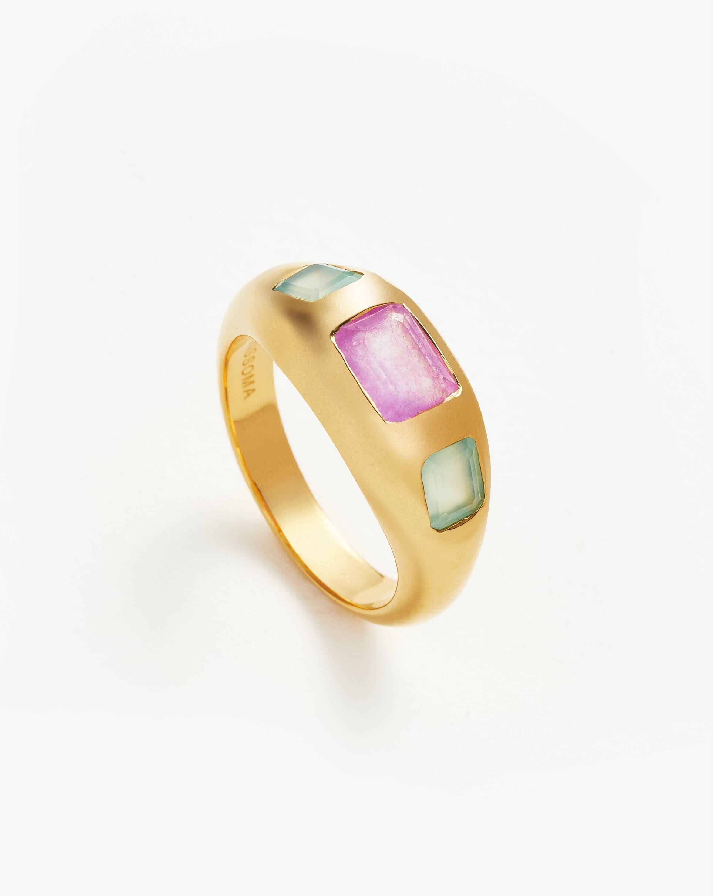 Good Vibes Triple Gemstone Statement Ring | 18ct Gold Plated/Purple Quartz & Aqua Chalcedony Rings Missoma 