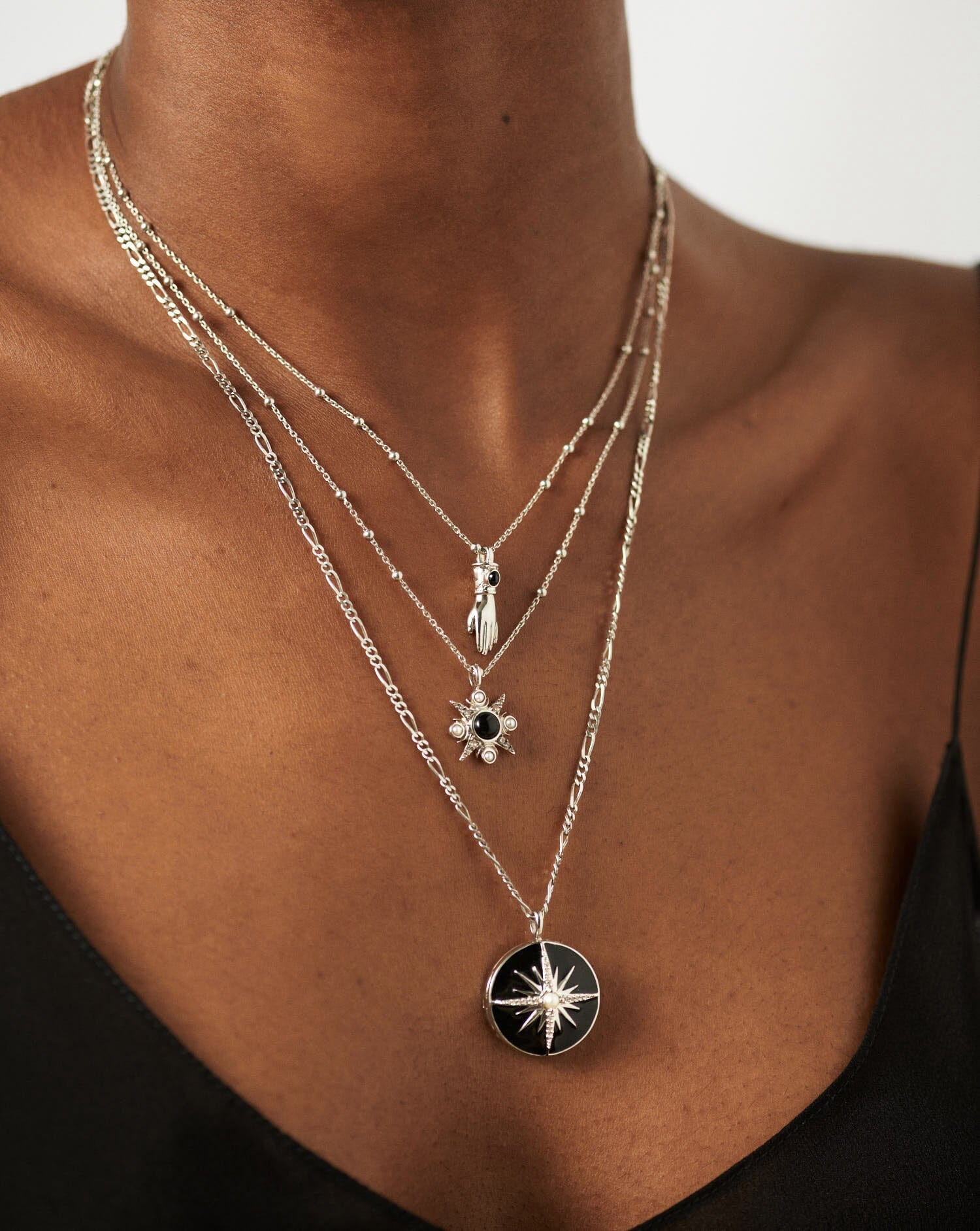 Harris Reed Handpicked Double Chain Pendant Necklace | Silver Plated/Pearl & Onyx Necklaces Missoma 