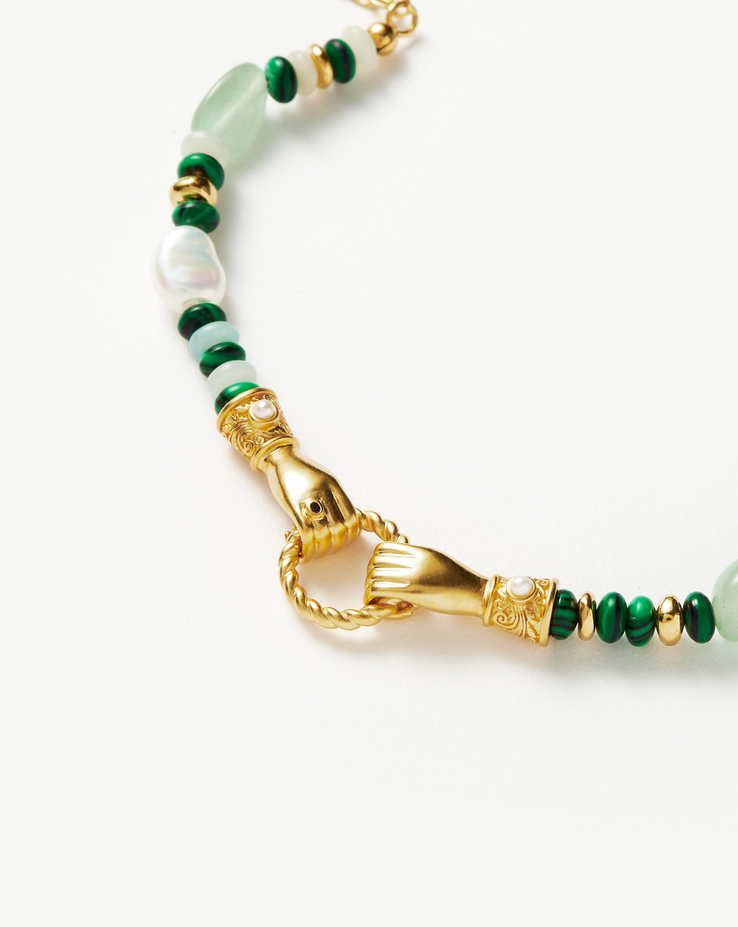 Harris Reed In Good Hands Beaded Gemstone Bracelet | 18ct Gold Plated/Multi Green Gemstone & Pearl Bracelets Missoma 