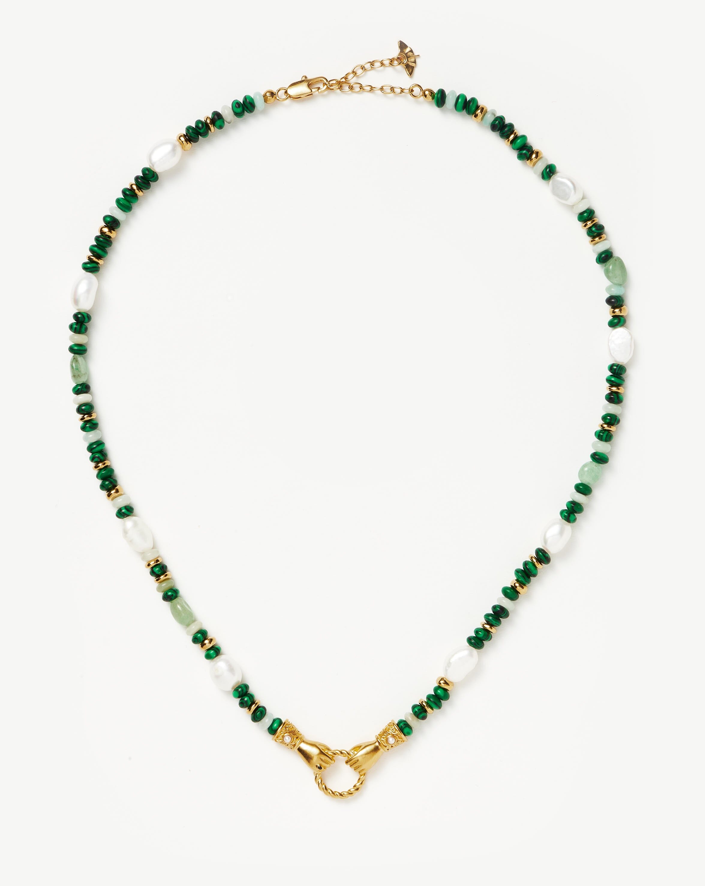 Harris Reed In Good Hands Beaded Gemstone Necklace | 18ct Gold Plated/Multi Green Gemstone & Pearl Necklaces Missoma 