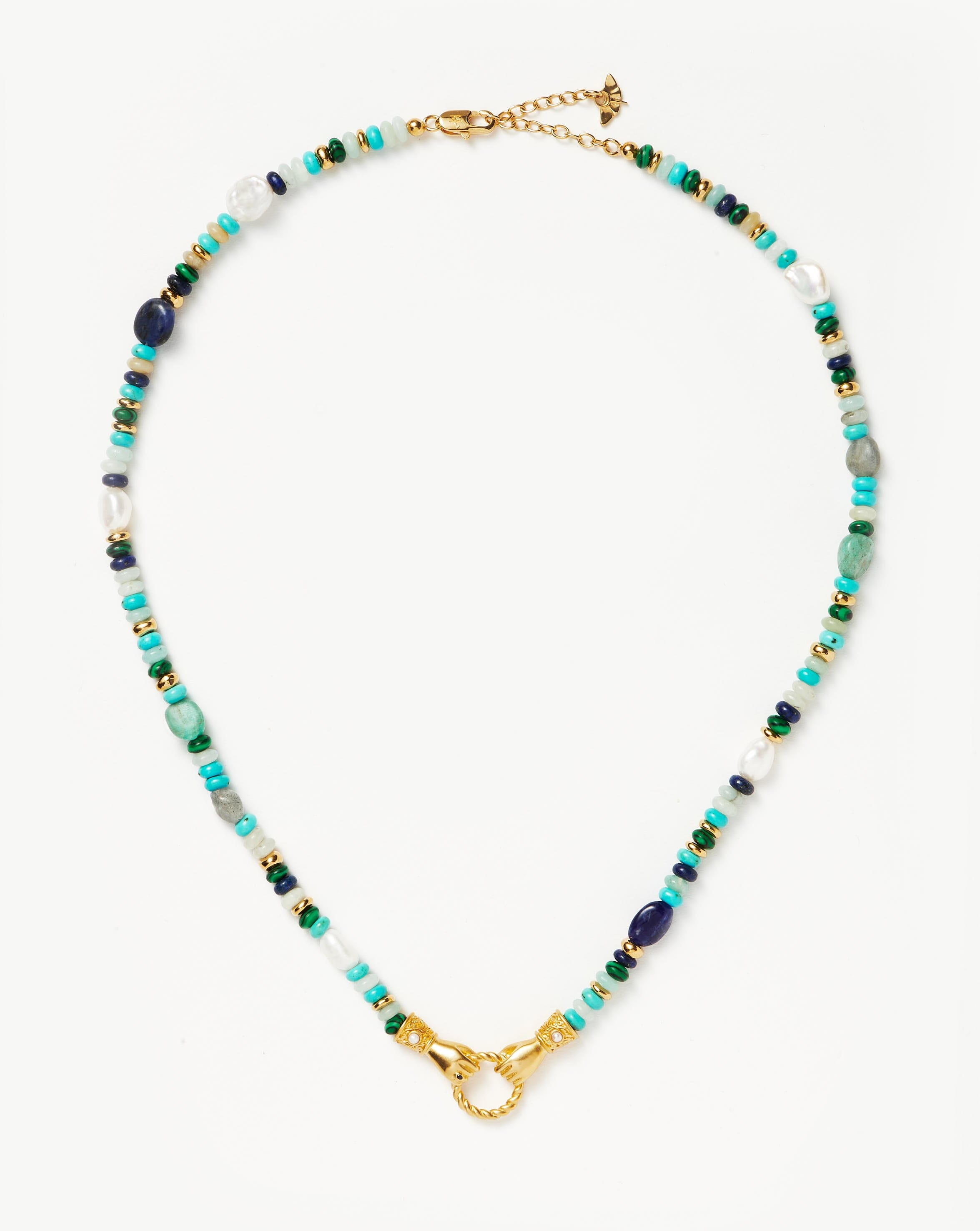 Harris Reed In Good Hands Beaded Gemstone Necklace | 18ct Gold Plated/Turquoise, Lapis & Pearl Necklaces Missoma 