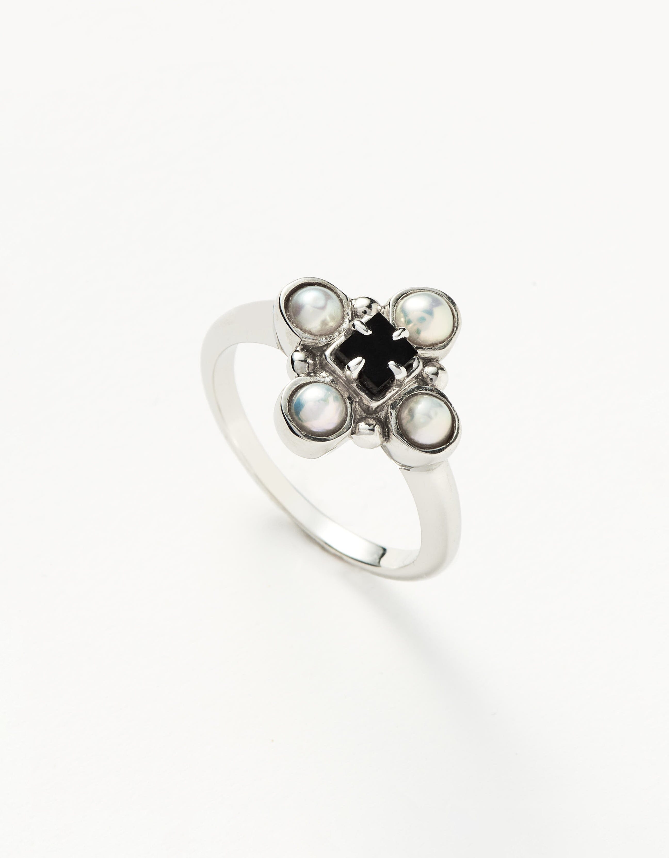 Harris Reed Quartet Ring | Sterling Silver/Pearl & Black Onyx Rings Missoma Sterling Silver/Pearl & Black Onyx J 