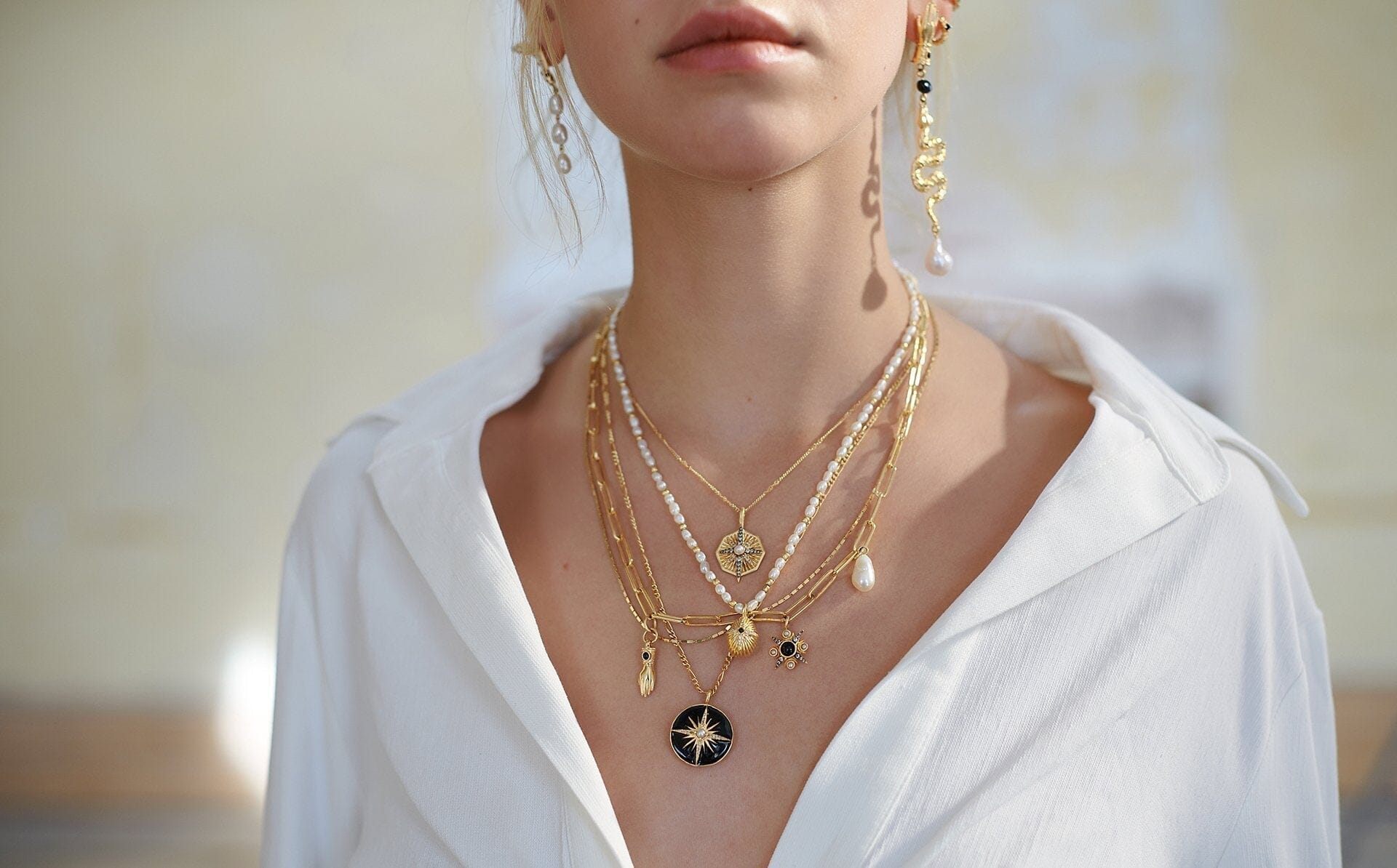 Harris Reed Star Crossed Pearl Necklace | 18ct Gold Plated/Pearl & Black Onyx Necklaces Missoma 