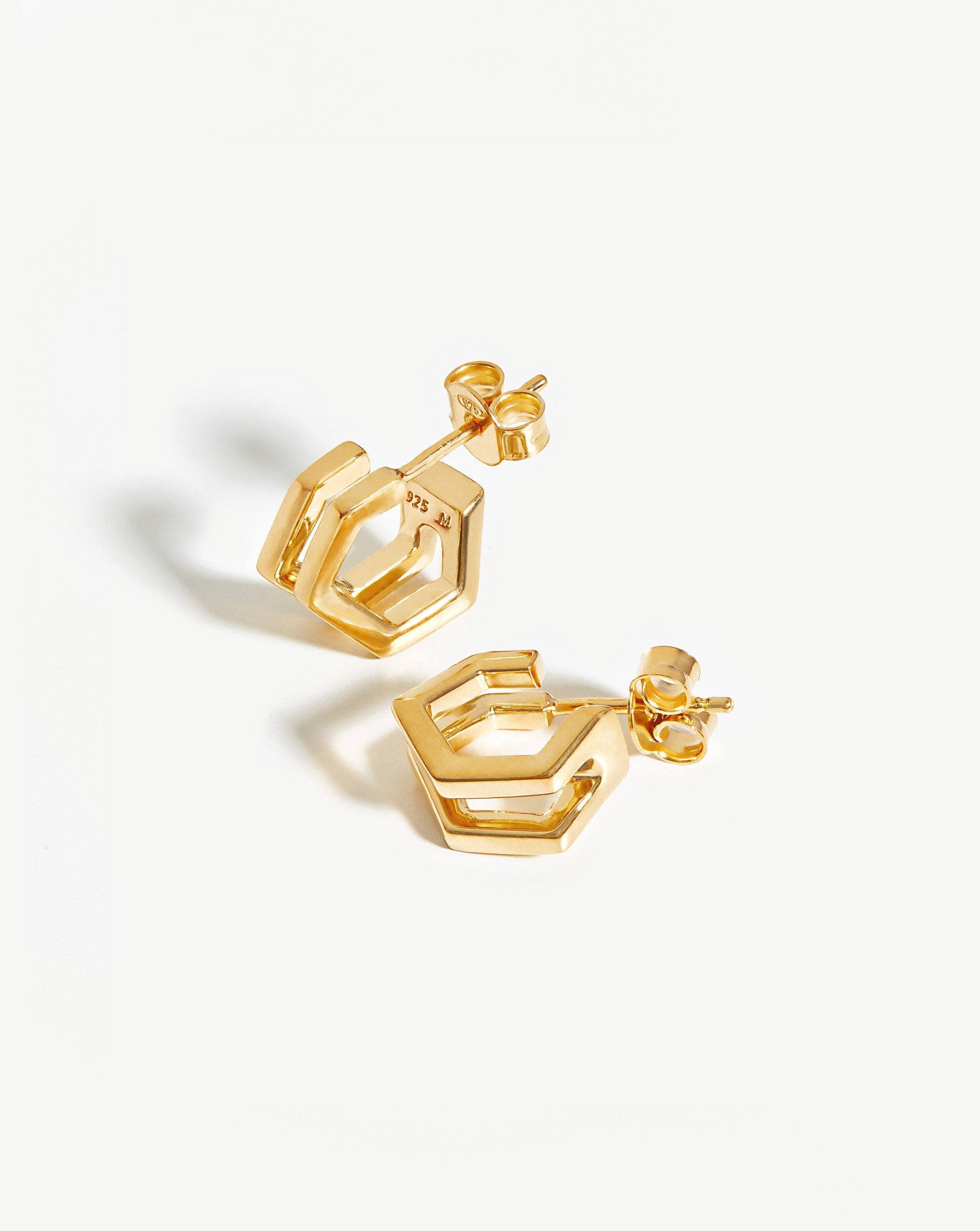 Hex Double Huggies | 18ct Gold Plated Vermeil Earrings Missoma 