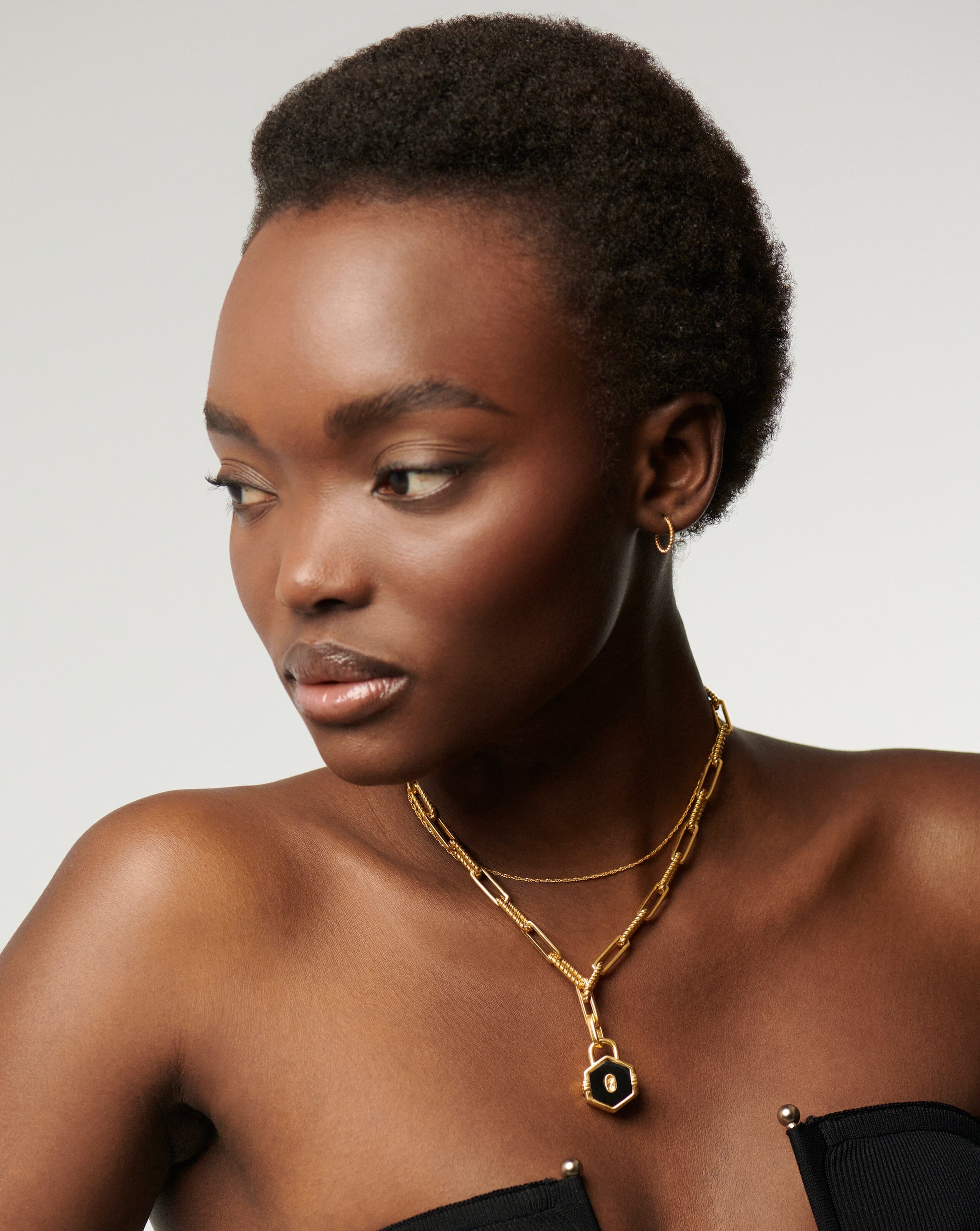 Hex Padlock Chain Necklace | 18ct Gold Plated/Black Onyx Necklaces Missoma 