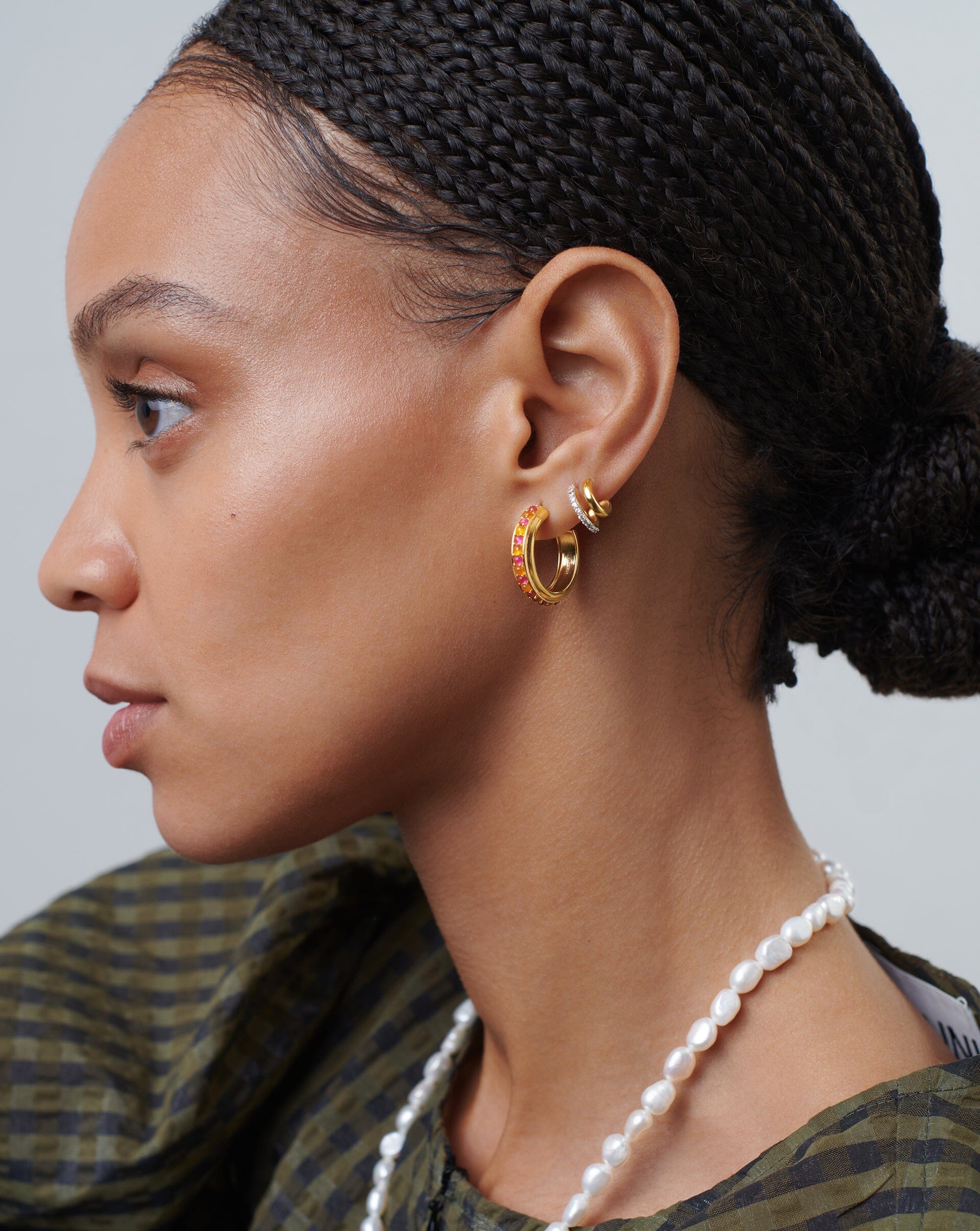 Hot Rox Gemstone Medium Hoop Earrings | 18ct Gold Plated Vermeil/Pink Quartz & Peach Chalcedony Earrings Missoma 