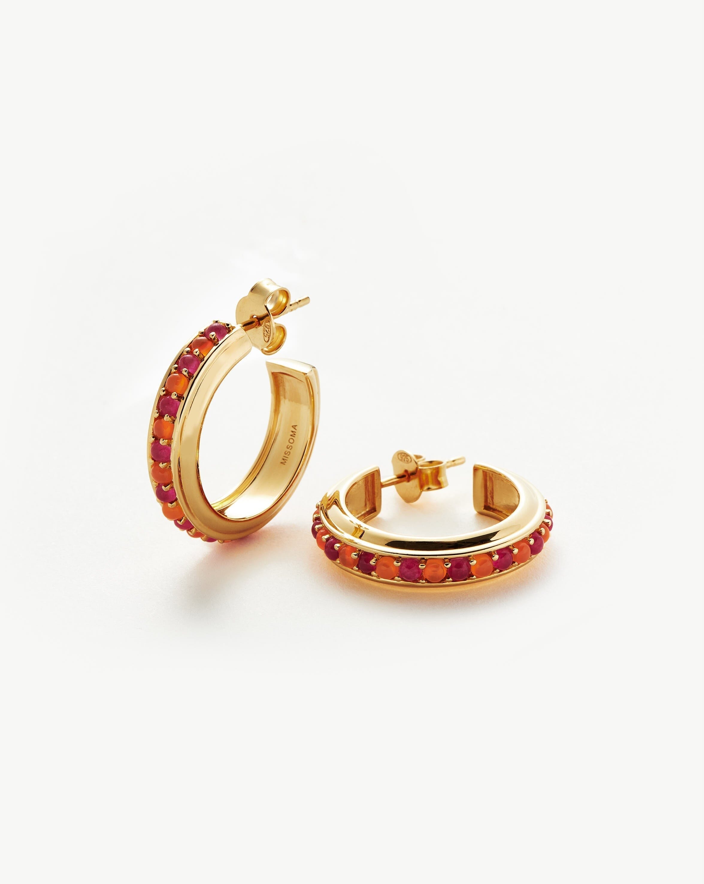 Hot Rox Gemstone Medium Hoop Earrings | 18ct Gold Plated Vermeil/Pink Quartz & Peach Chalcedony Earrings Missoma 