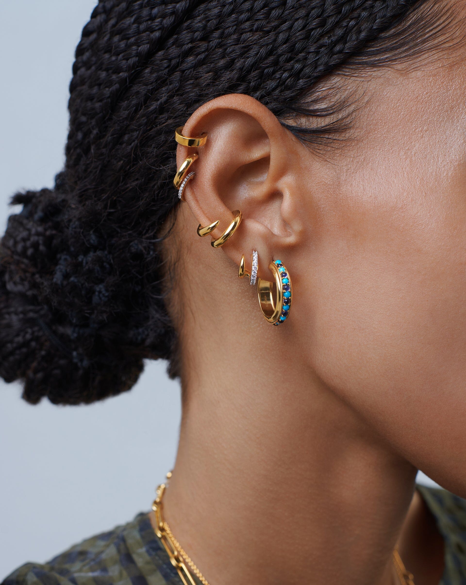 Hot Rox Gemstone Medium Hoop Earrings | 18ct Gold Plated Vermeil/Turquoise & Iolite Earrings Missoma 