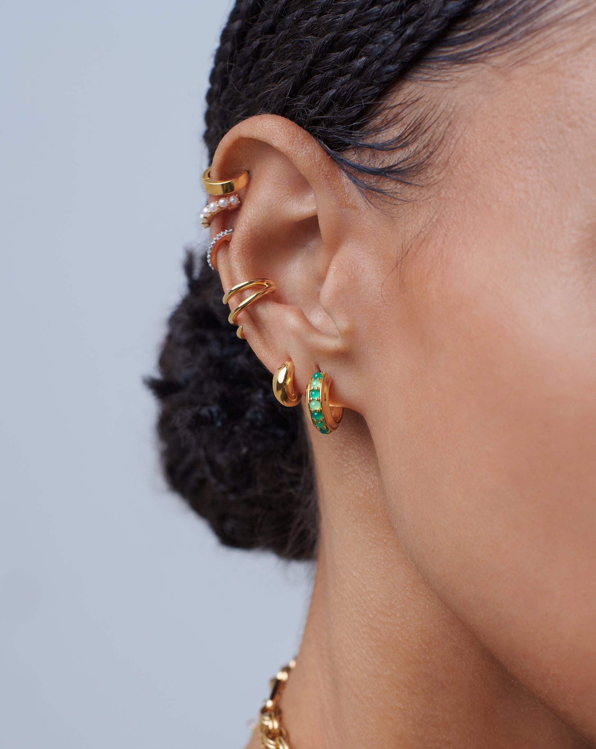 Hot Rox Gemstone Mini Hoop Earrings | 18ct Gold Plated Vermeil/Green Onyx & Chalcedony Earrings Missoma 