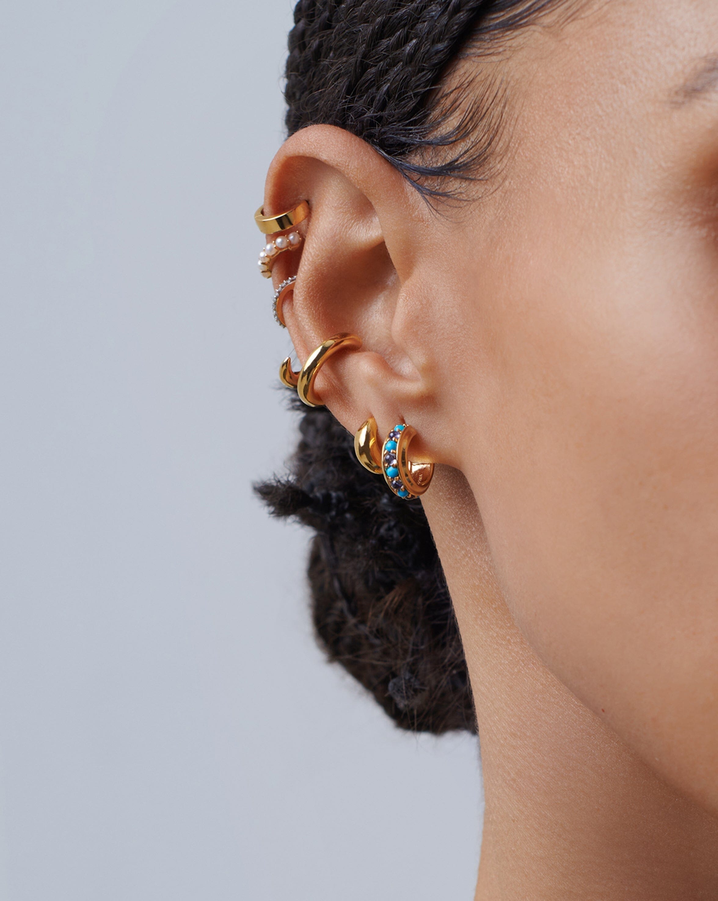 Hot Rox Gemstone Mini Hoop Earrings | 18ct Gold Plated Vermeil/Turquoise & Iolite Earrings Missoma 