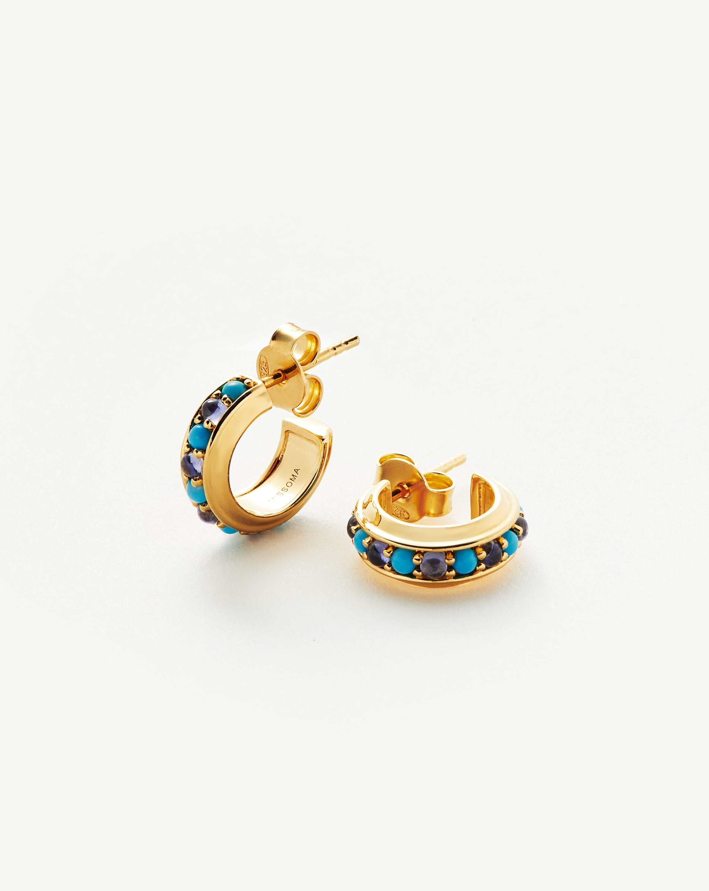 Hot Rox Gemstone Mini Hoop Earrings | 18ct Gold Plated Vermeil/Turquoise & Iolite Earrings Missoma 