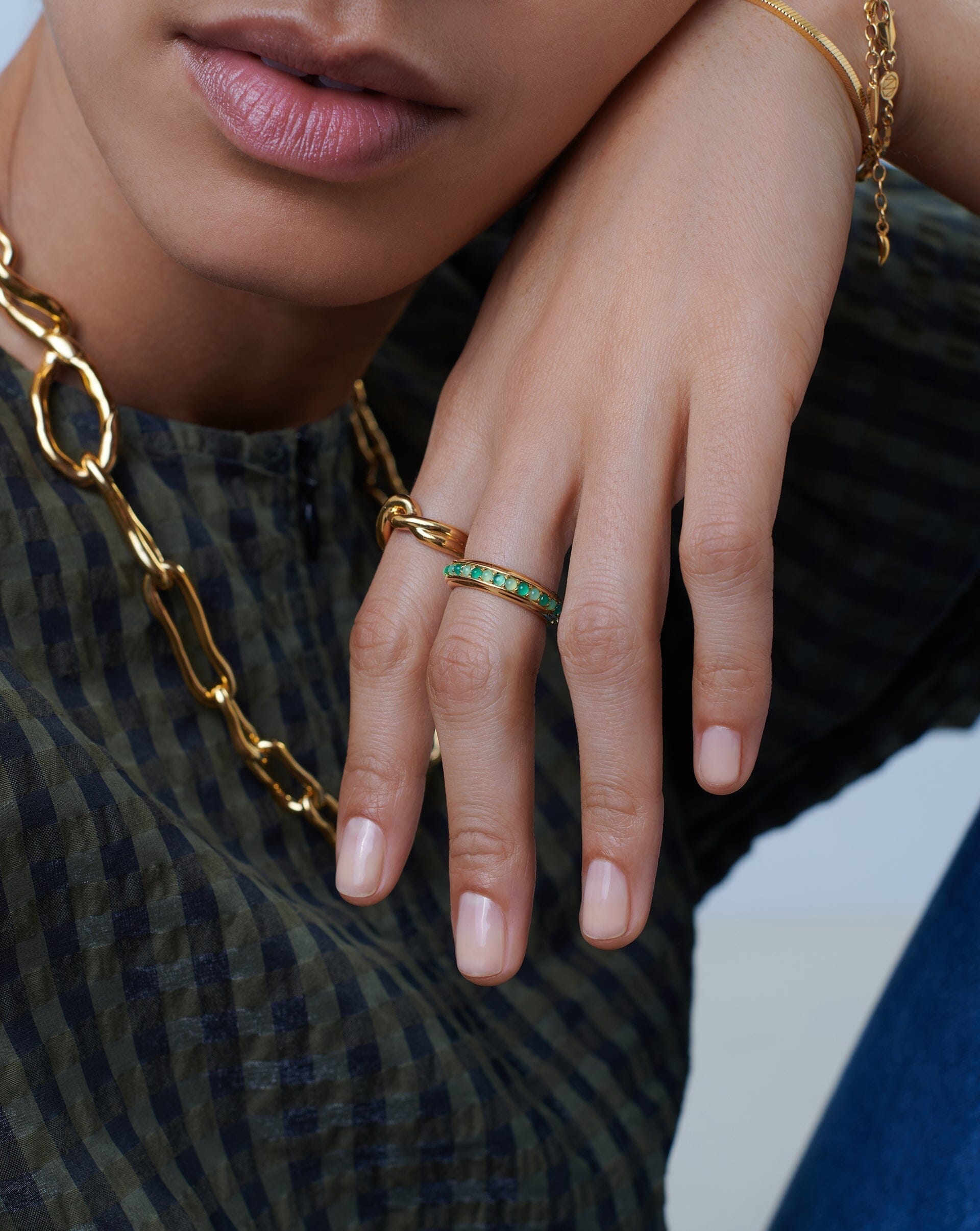 Hot Rox Gemstone Stacking Ring | 18ct Gold Plated Vermeil/Green Onyx & Chalcedony Rings Missoma 