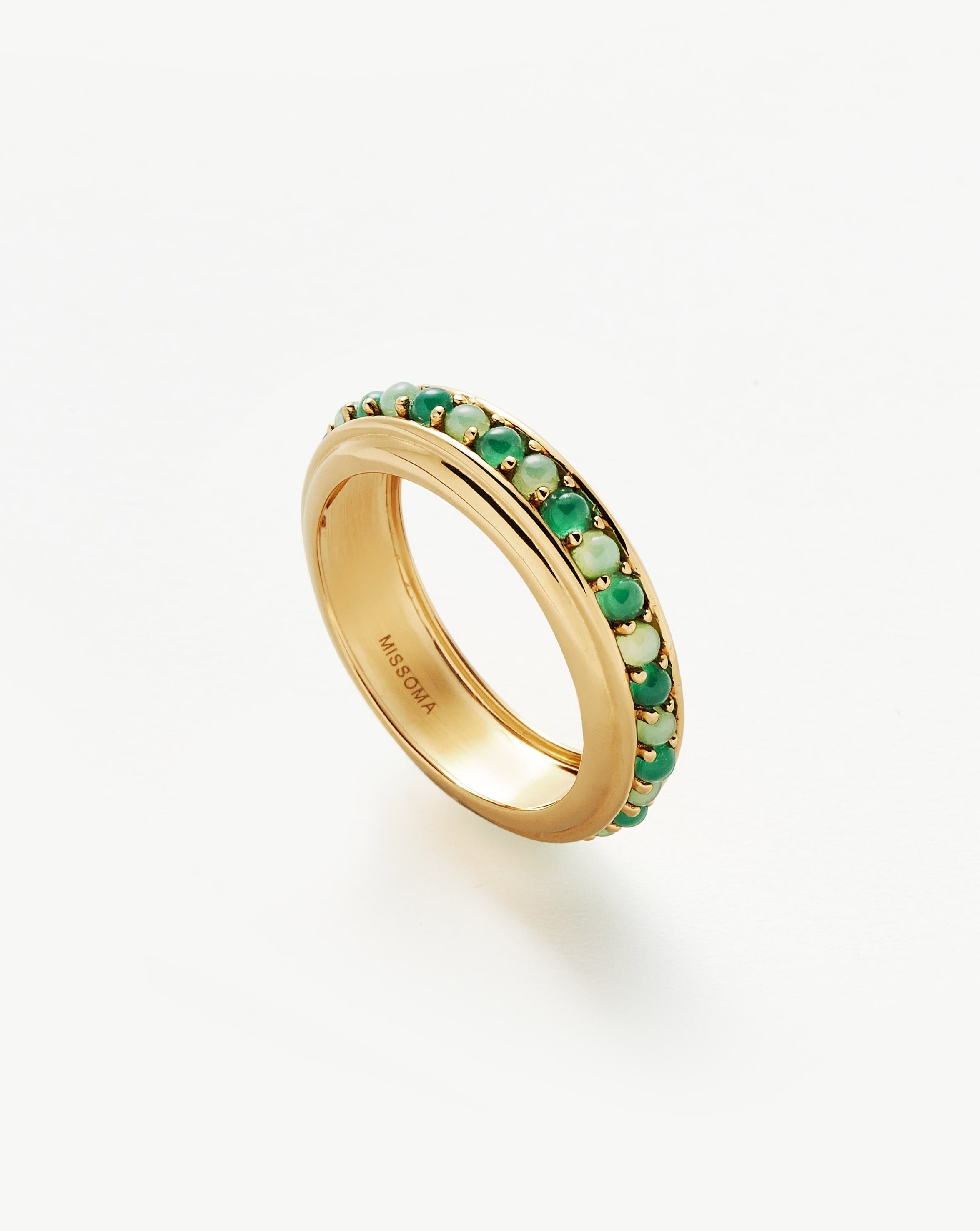 Hot Rox Gemstone Stacking Ring | 18ct Gold Plated Vermeil/Green Onyx & Chalcedony Rings Missoma 